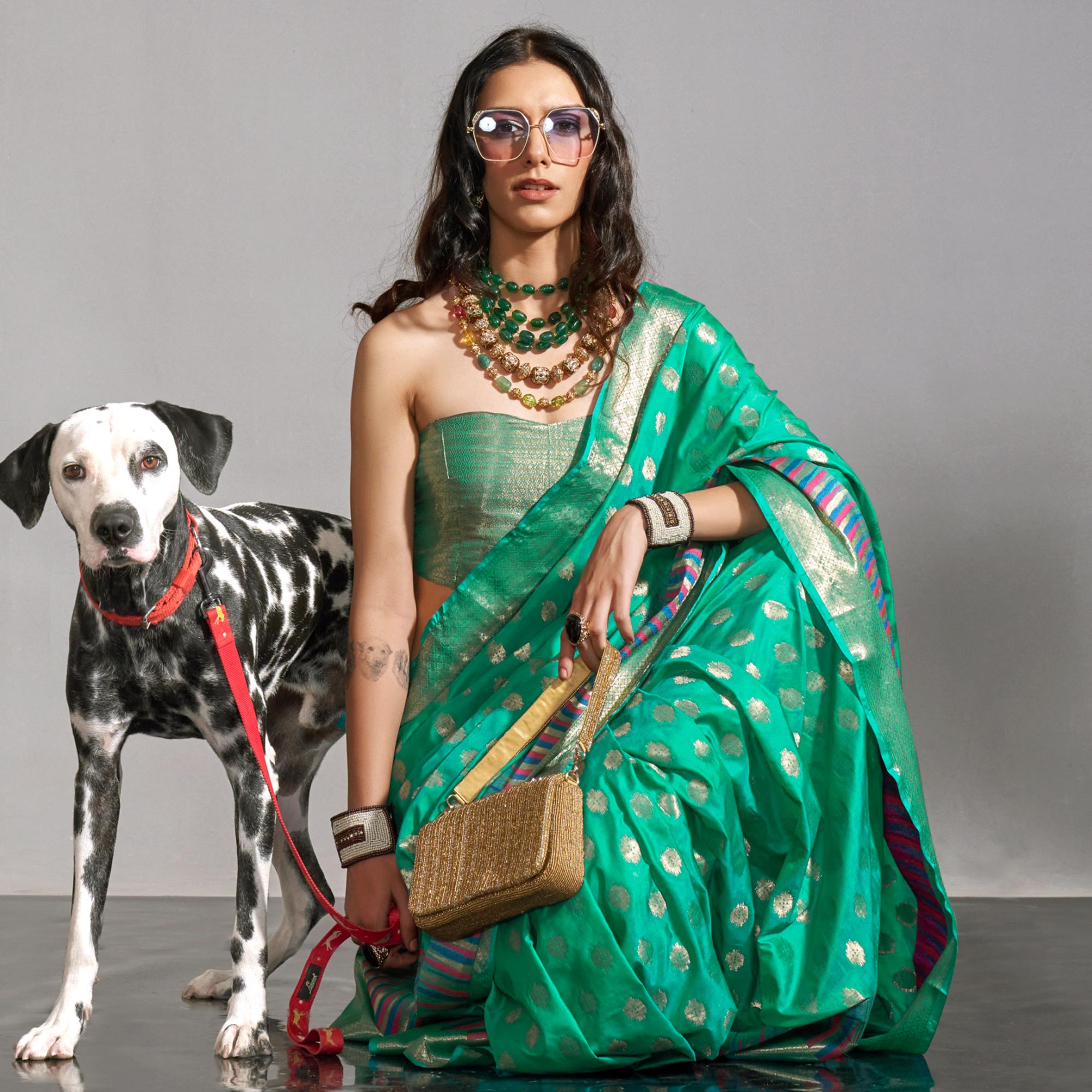 Women Green Simar Butti Un Stitched Suit Ethnic Collections