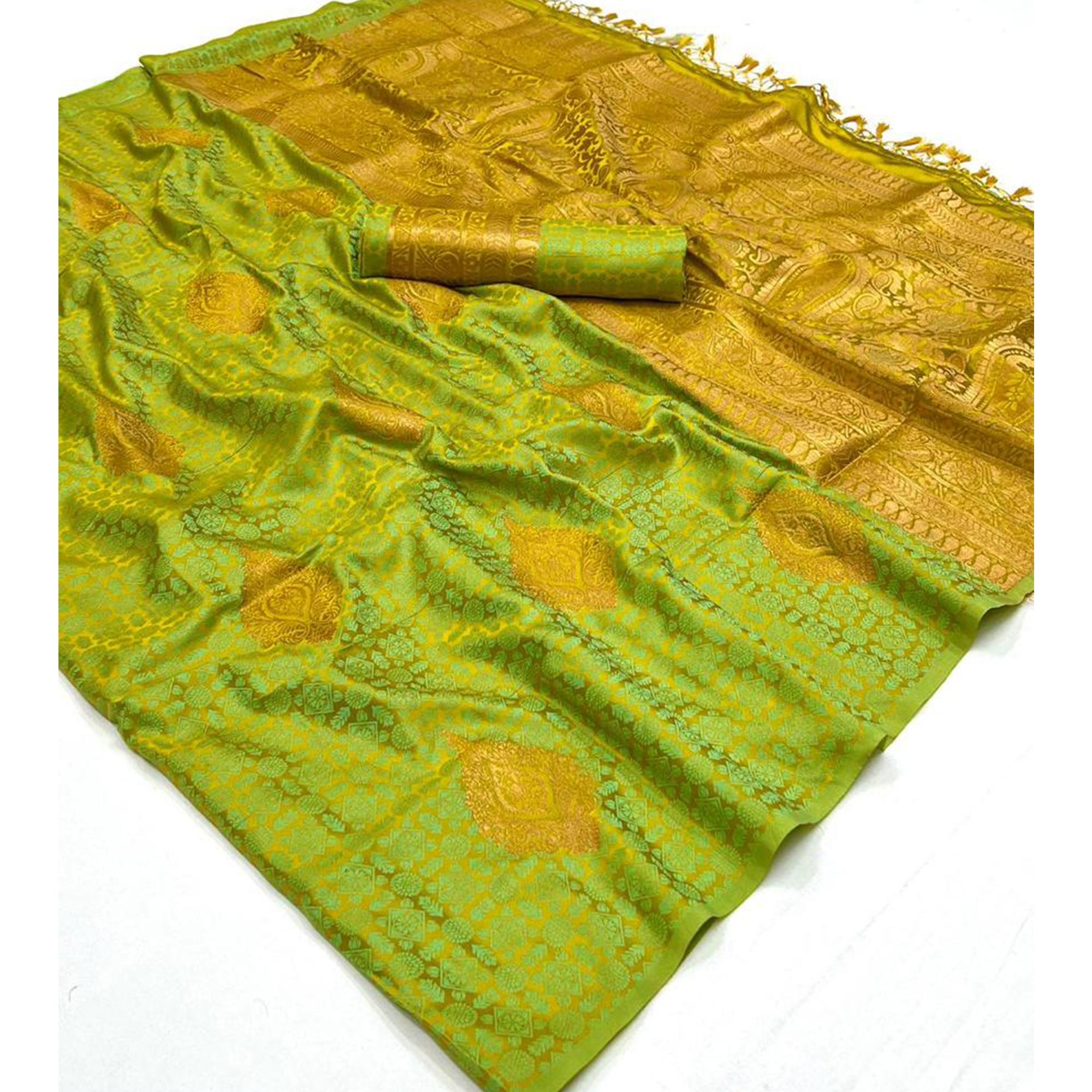Green Woven Satin Two Tone Saree