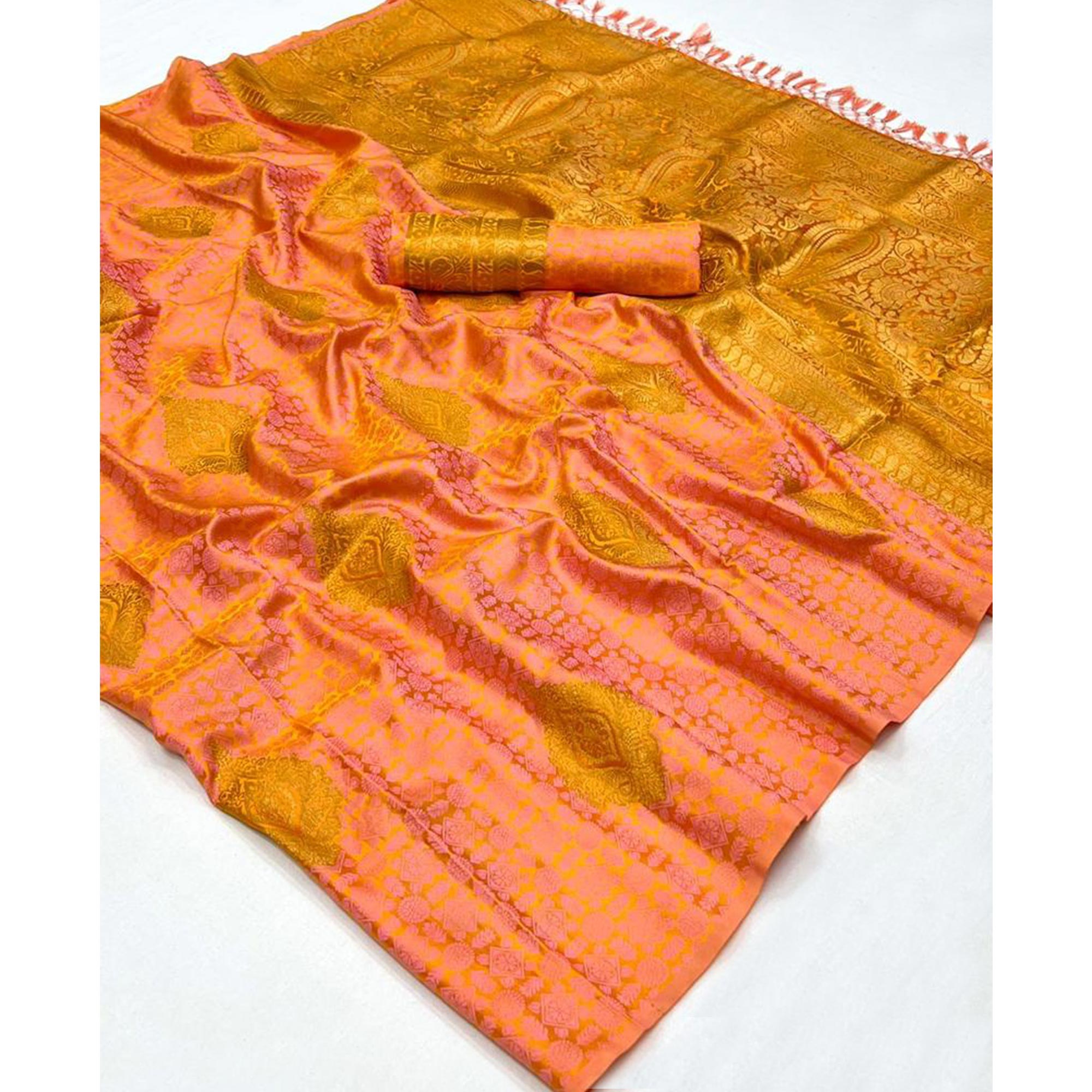 Peach Woven Satin Two Tone Saree