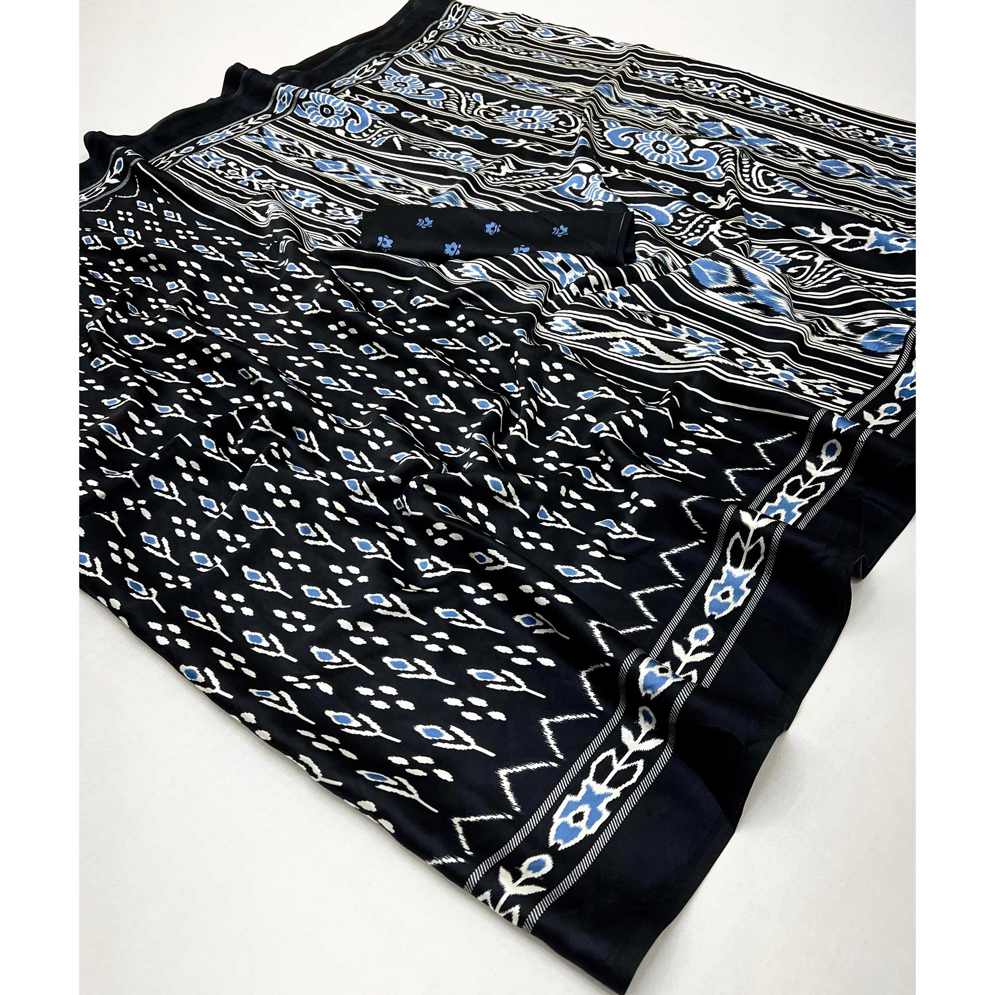 Black Patola Printed Satin Crepe Saree