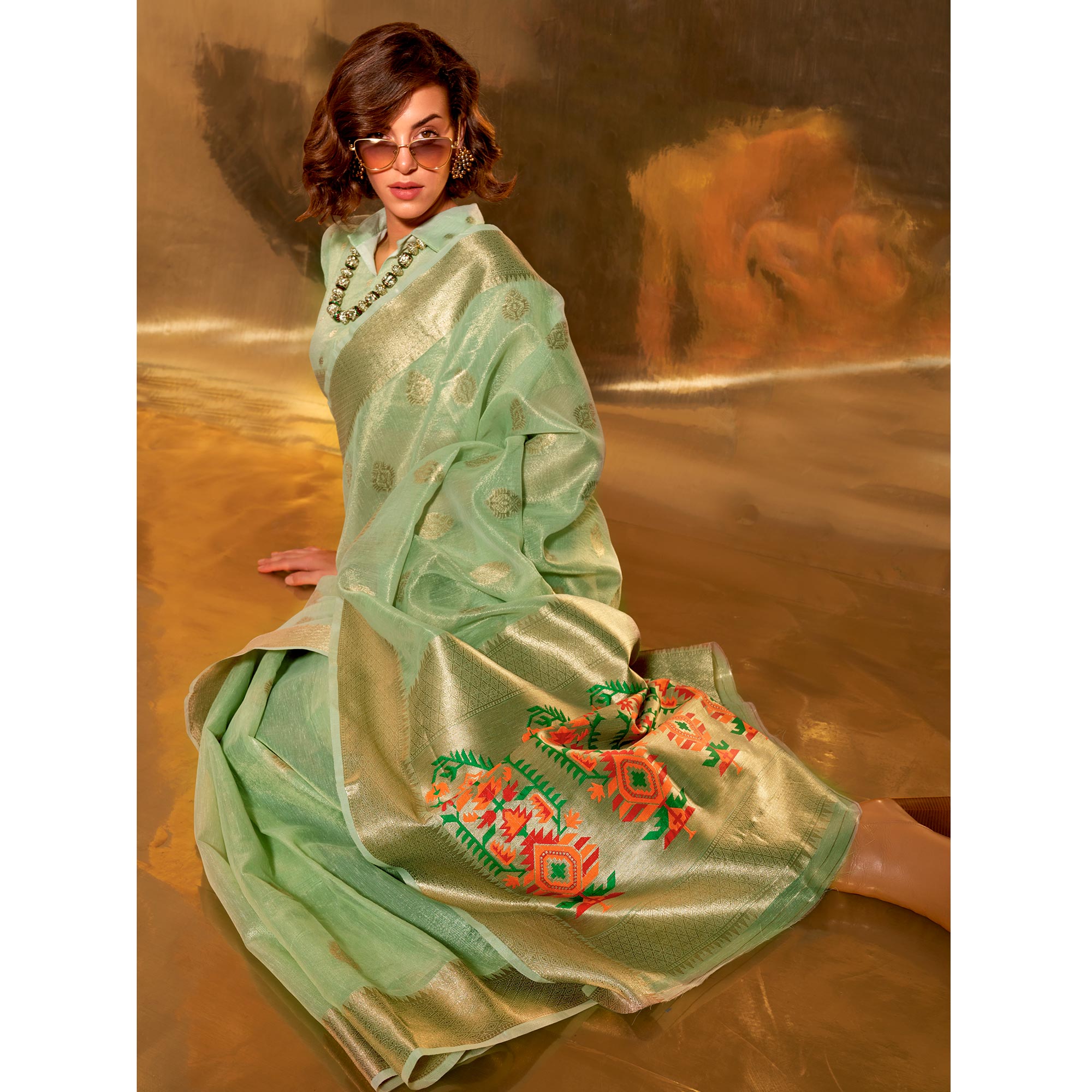 Green Woven Tissue Paithani Saree