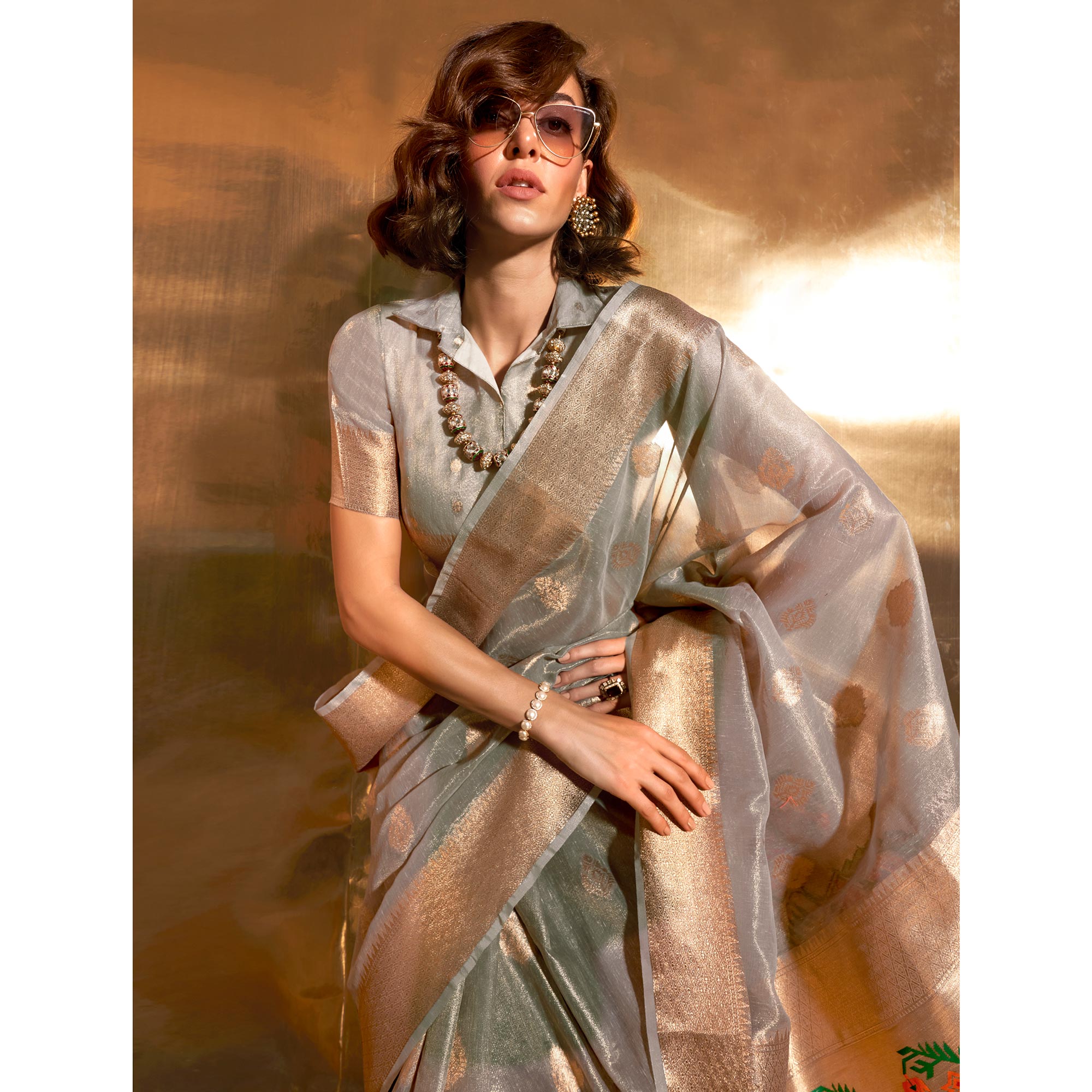 Grey Woven Tissue Paithani Saree