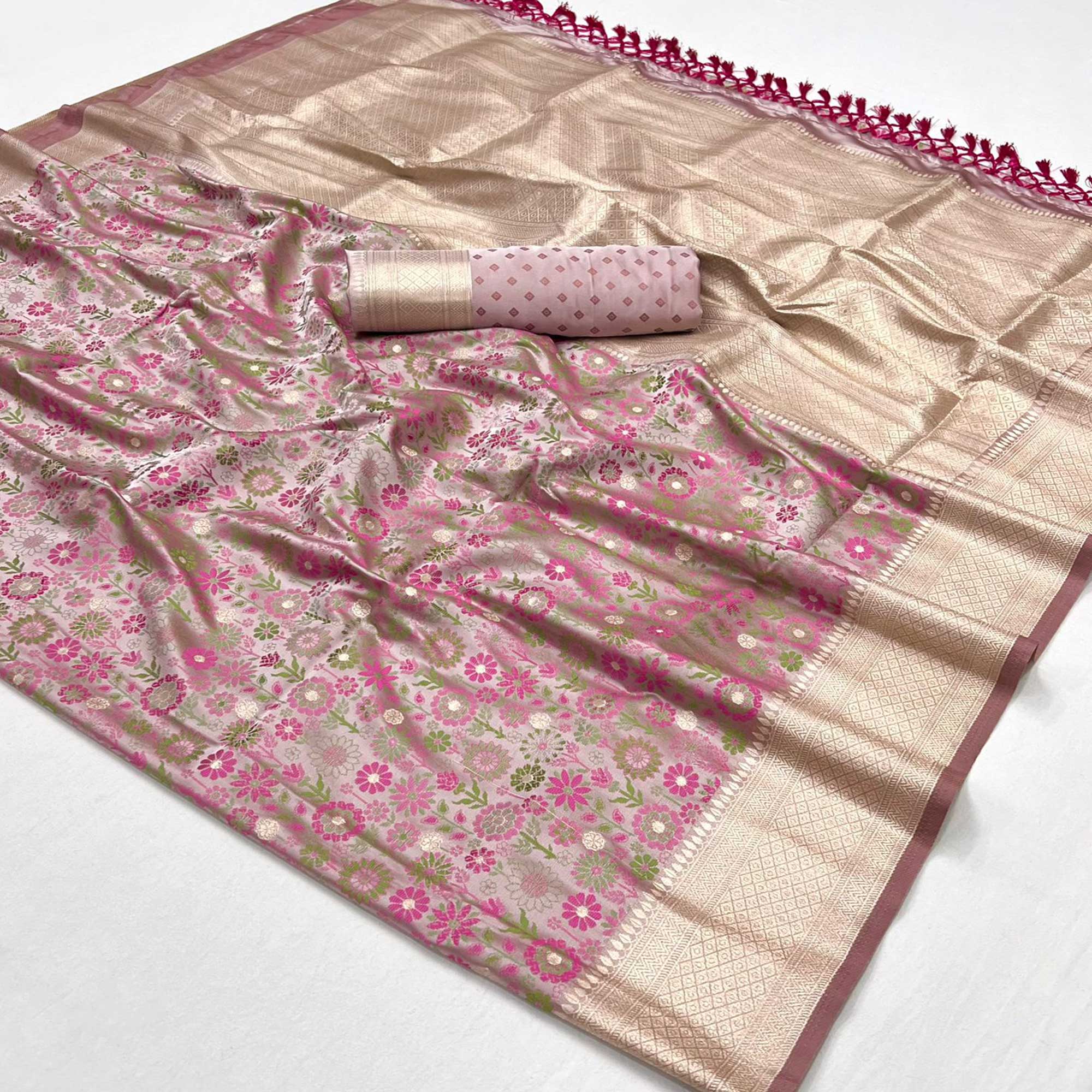 Rosy Brown Handloom Woven Pure Satin Saree