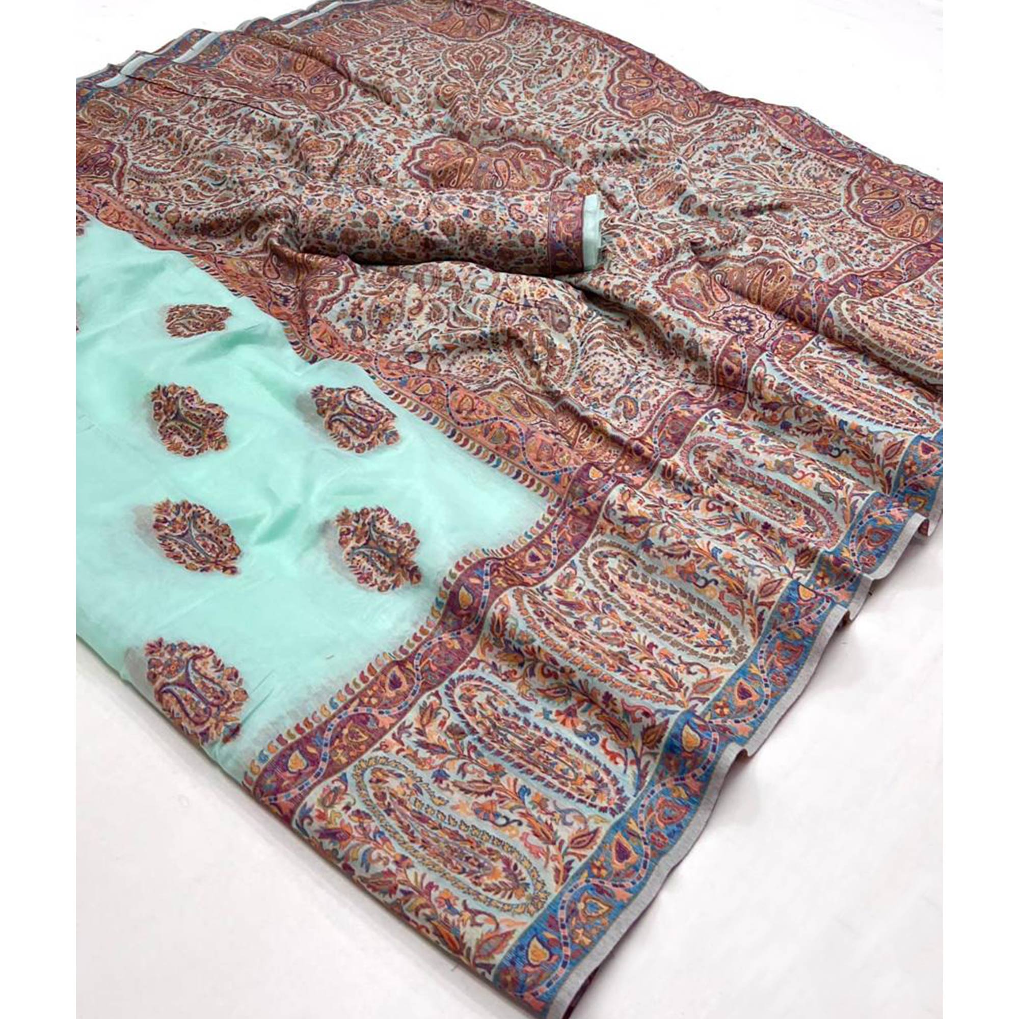 Turquoise Woven Chanderi Silk Saree