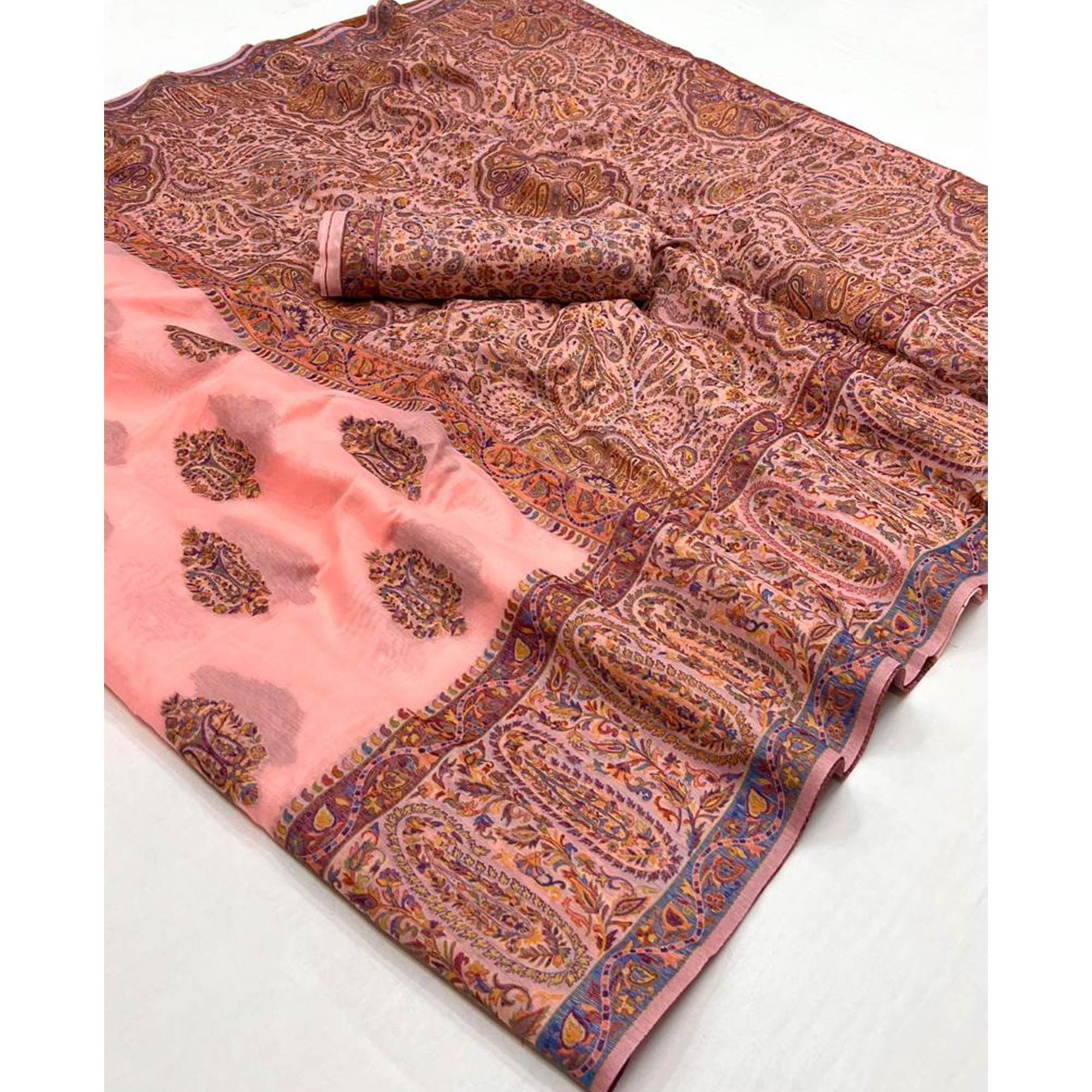 Peach Woven Chanderi Silk Saree