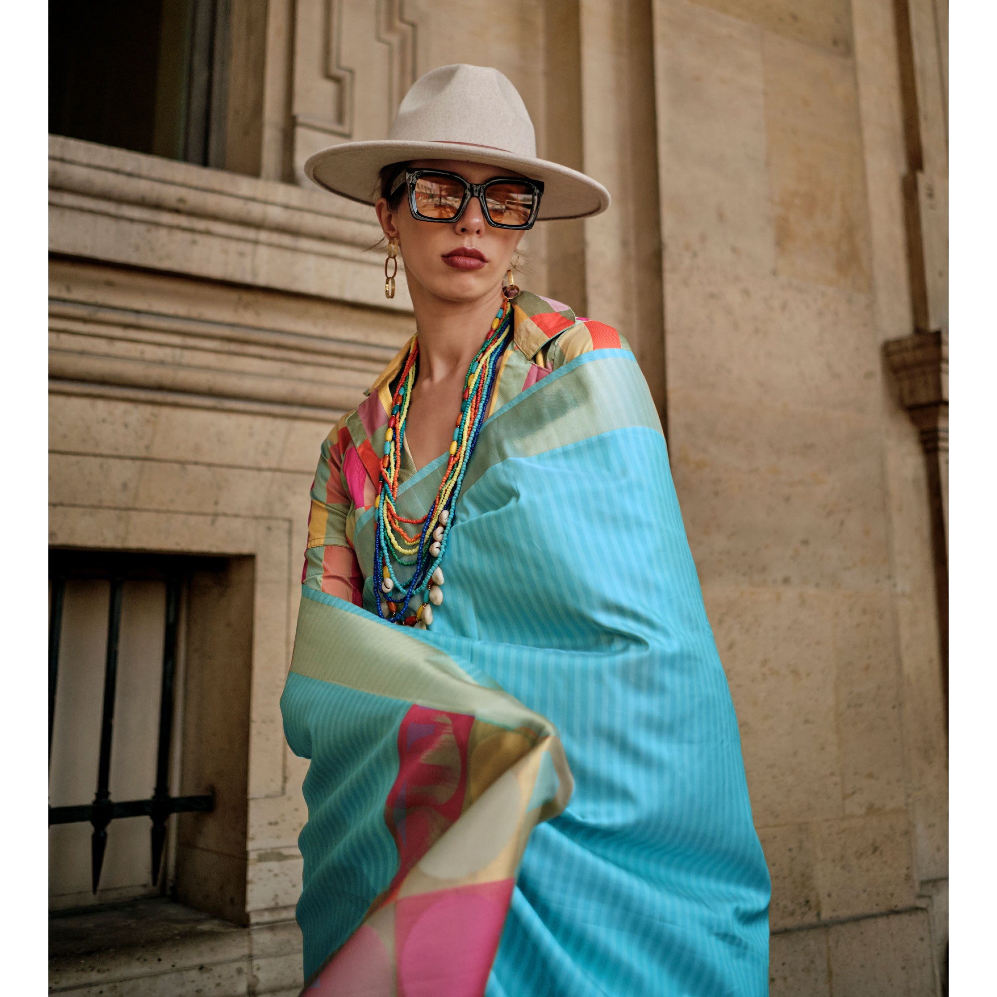 Blue Floral Woven Art Silk Saree With Tassels