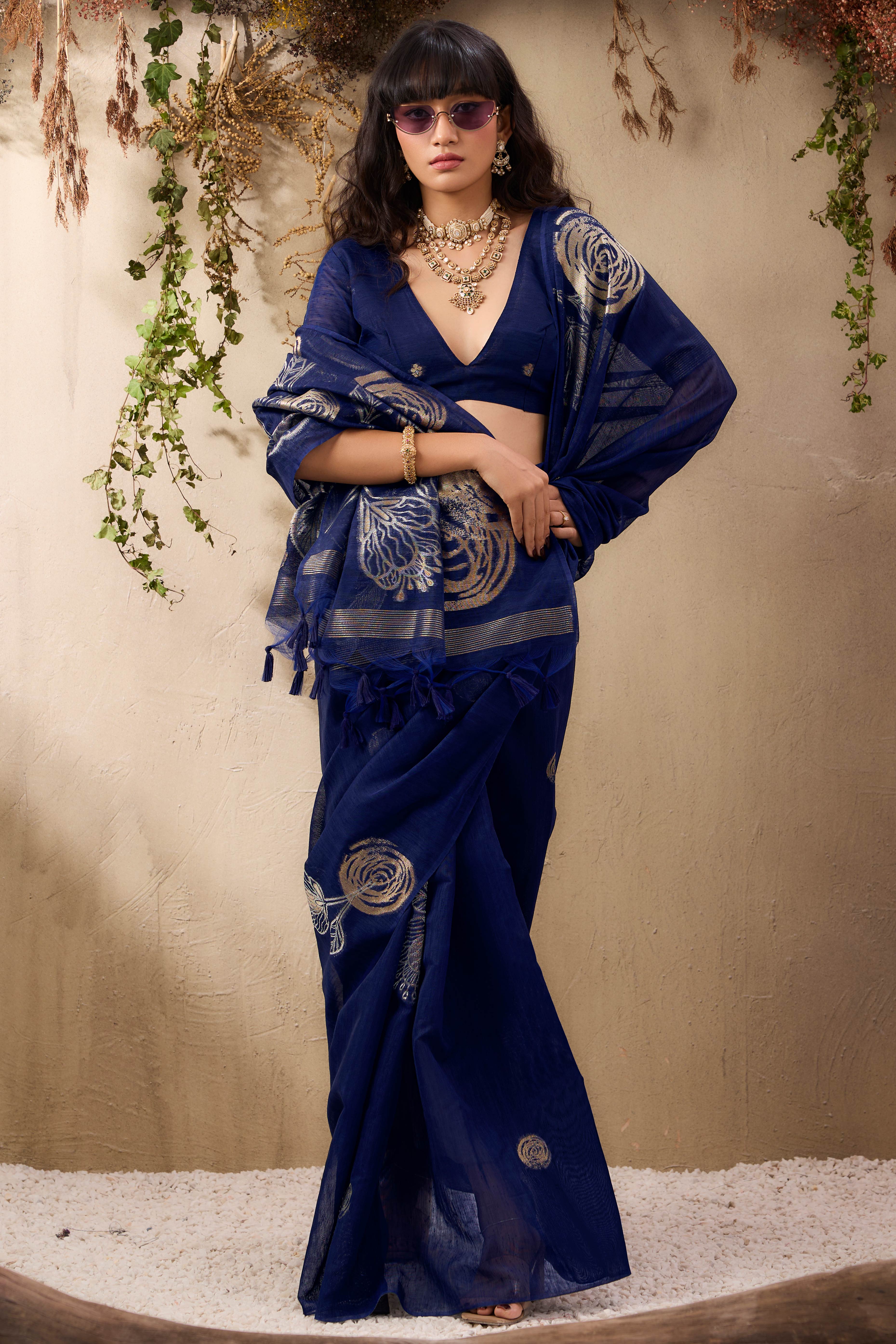 Blue Heritage Munga Art Silk Saree Highlighted with Fine Zari Weaving