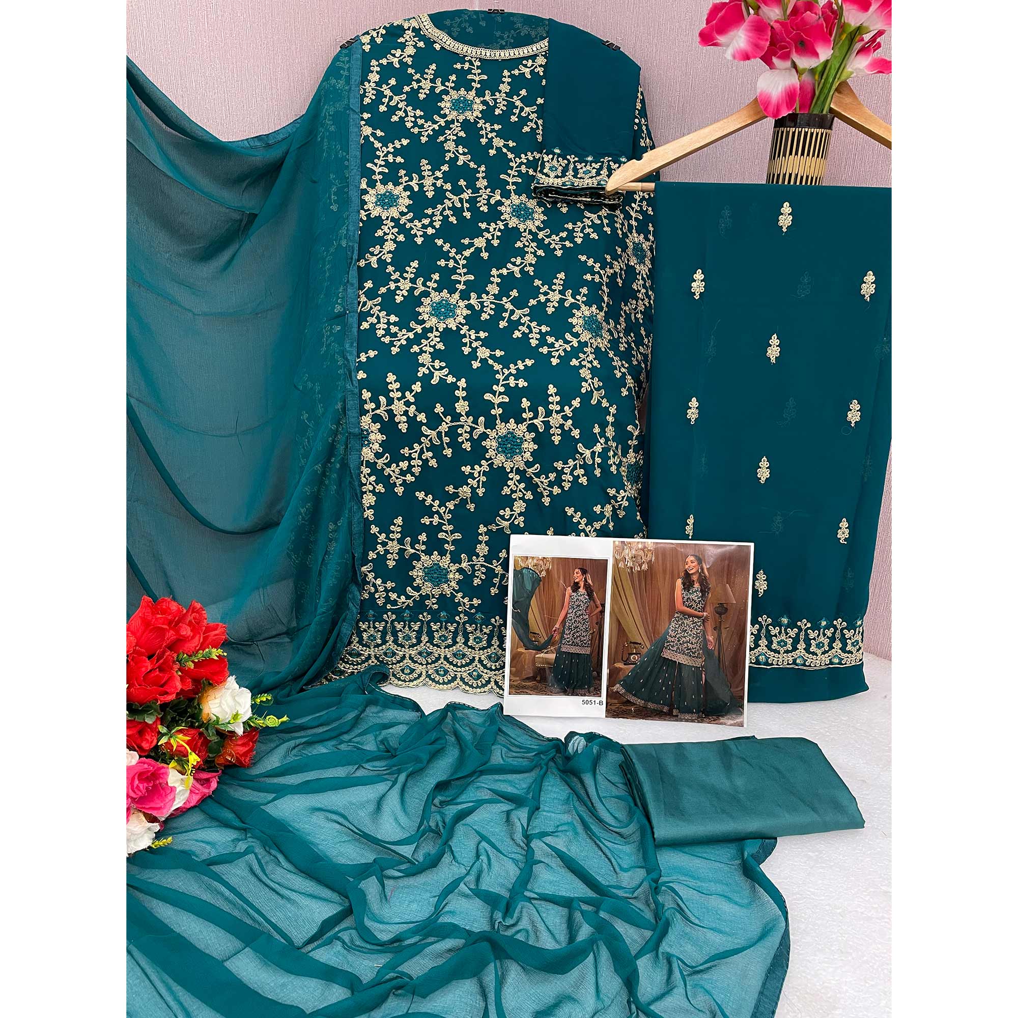 Morpich Sequins Embroidered Georgette Semi Stitched Sharara Suit