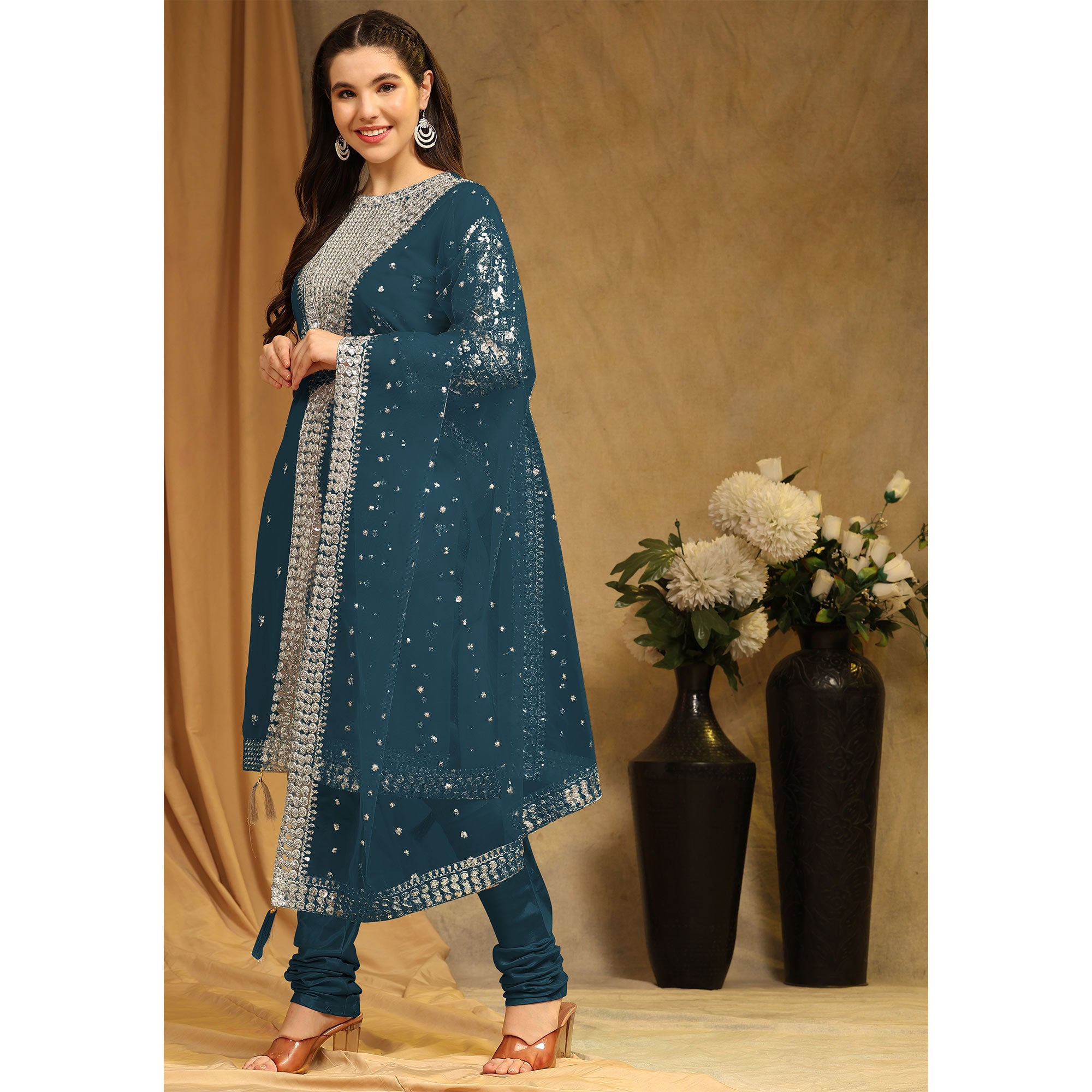 Morpich Sequins Embroidered Georgette Semi Stitched Salwar Suit