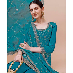 Rama Blue Floral Zari Woven Chinon Semi Stitched Dress Material