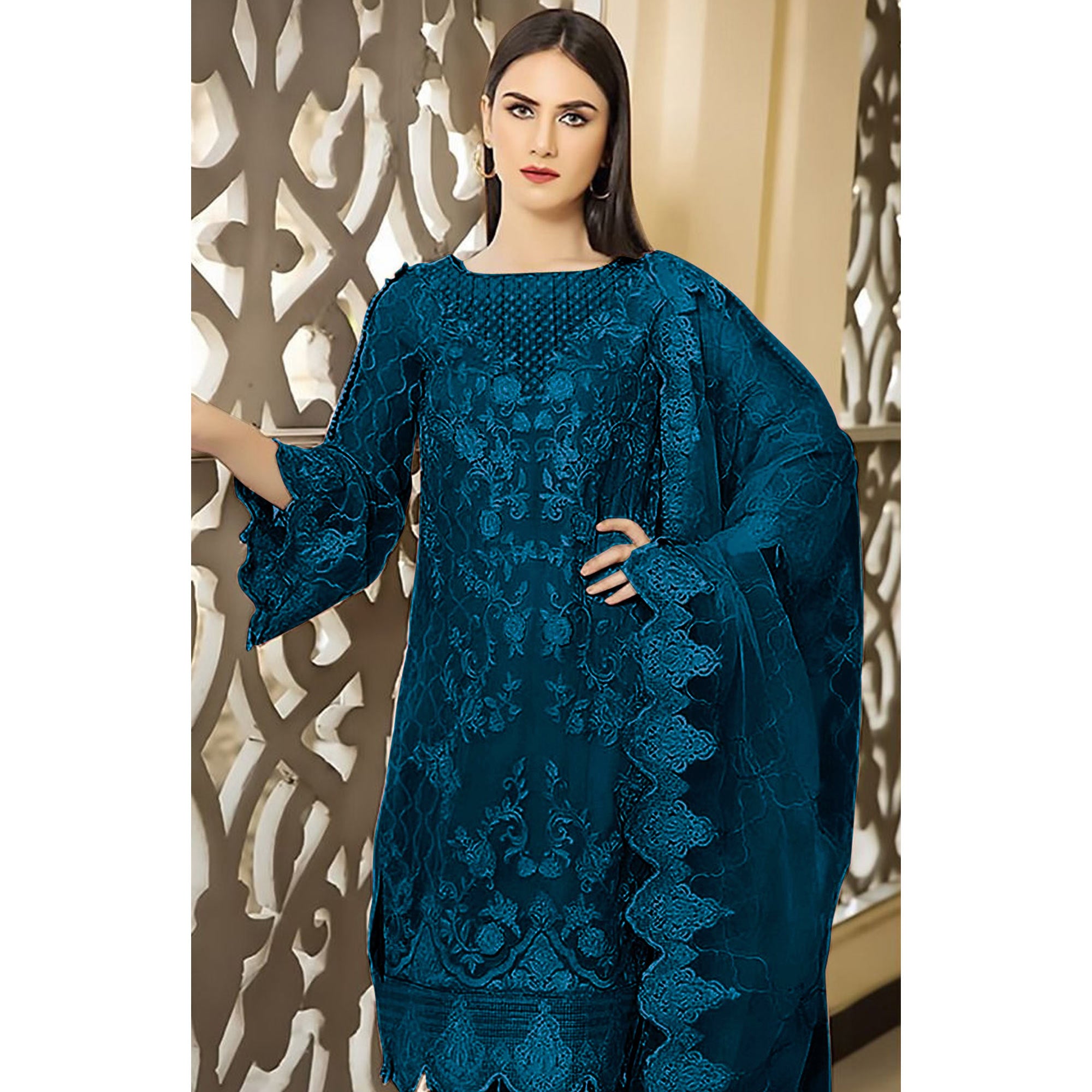 Morpich Floral Embroidered Georgette Semi Stitched Pakistani Suit