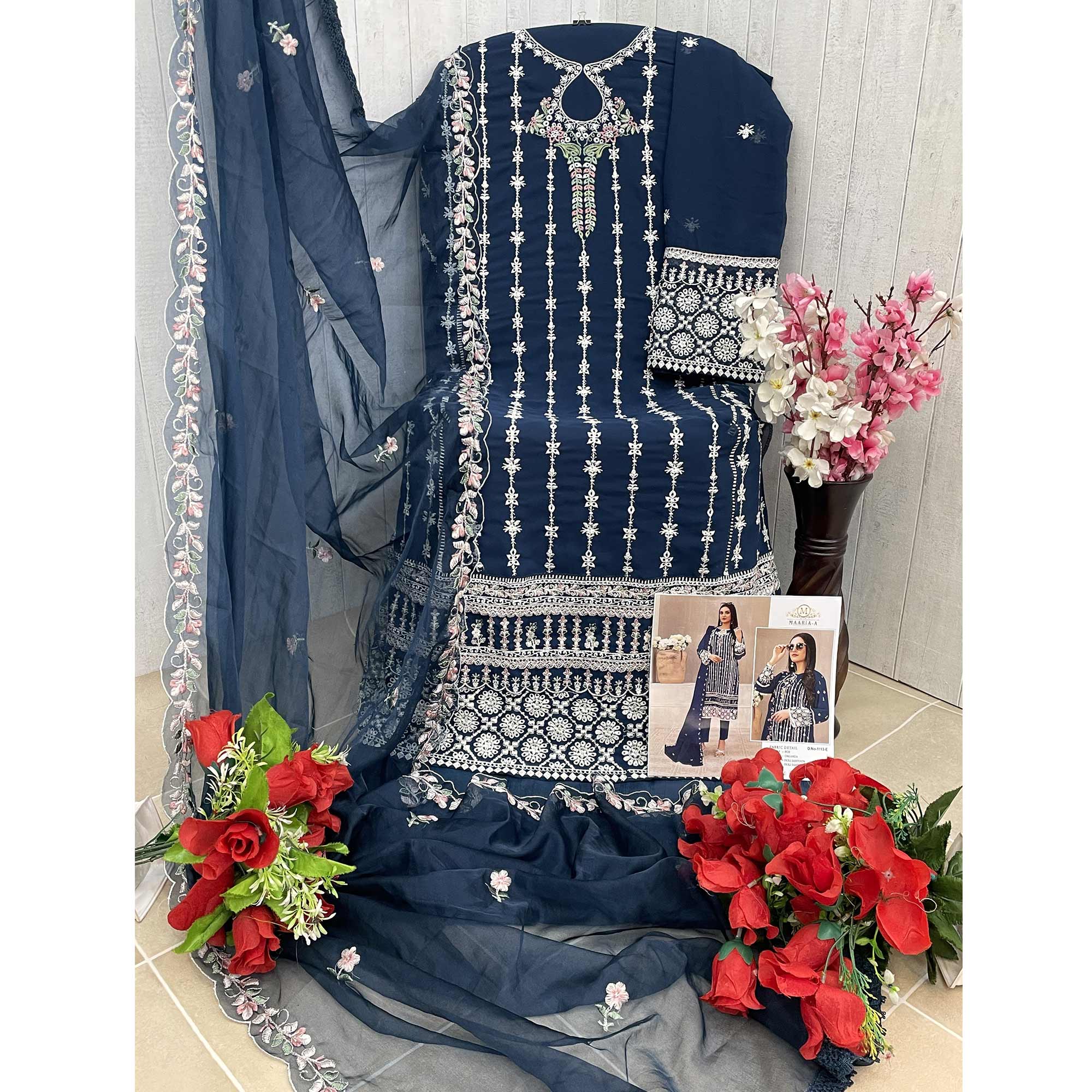 Morpich Floral Embroidered Georgette Semi Stitched Pakistani Suit