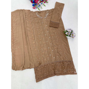 Beige Embroidered Georgette Semi-Stitched Pakistani Salwar Suit with Shimmering Sequins