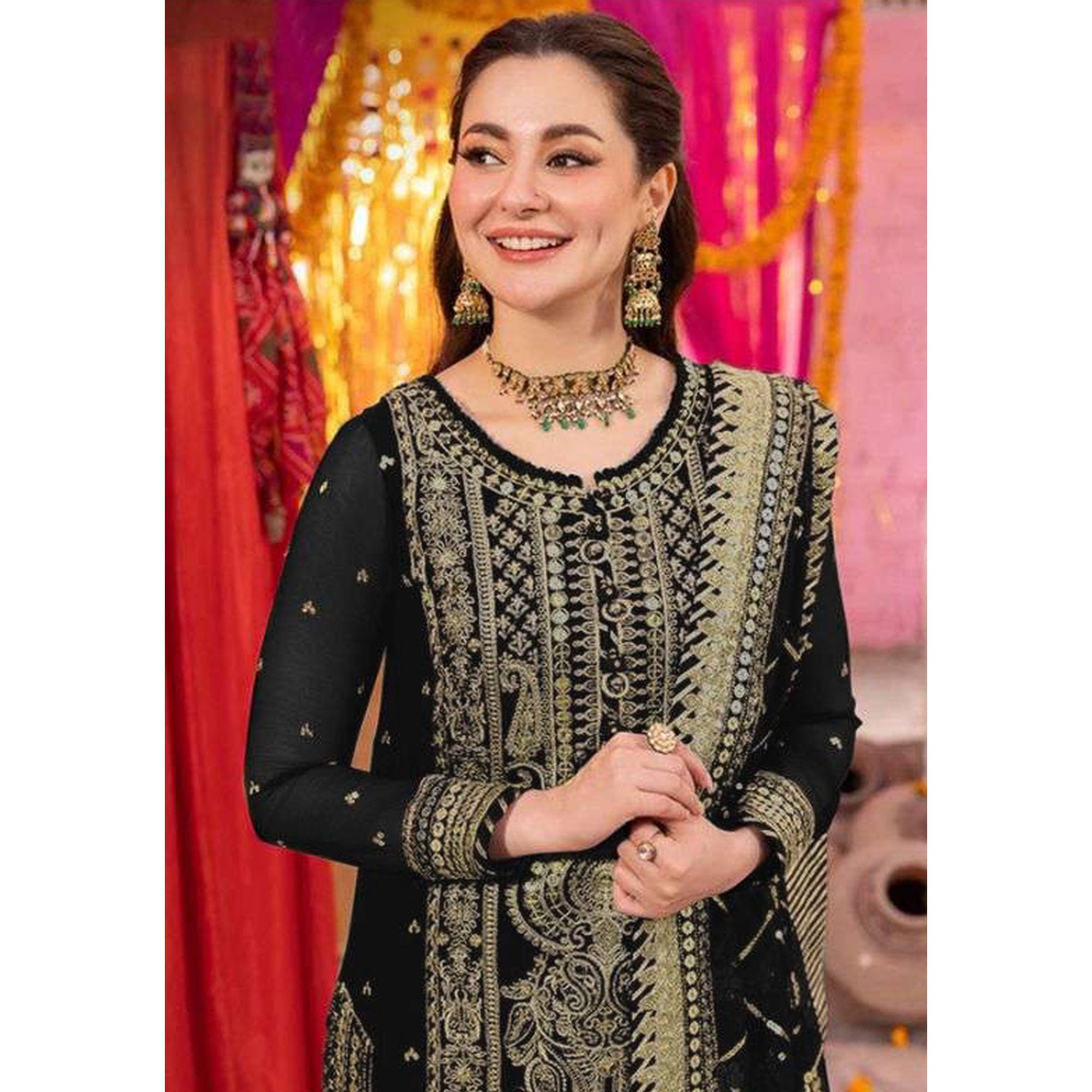 Black Embroidered Georgette Pakistani Dress Material