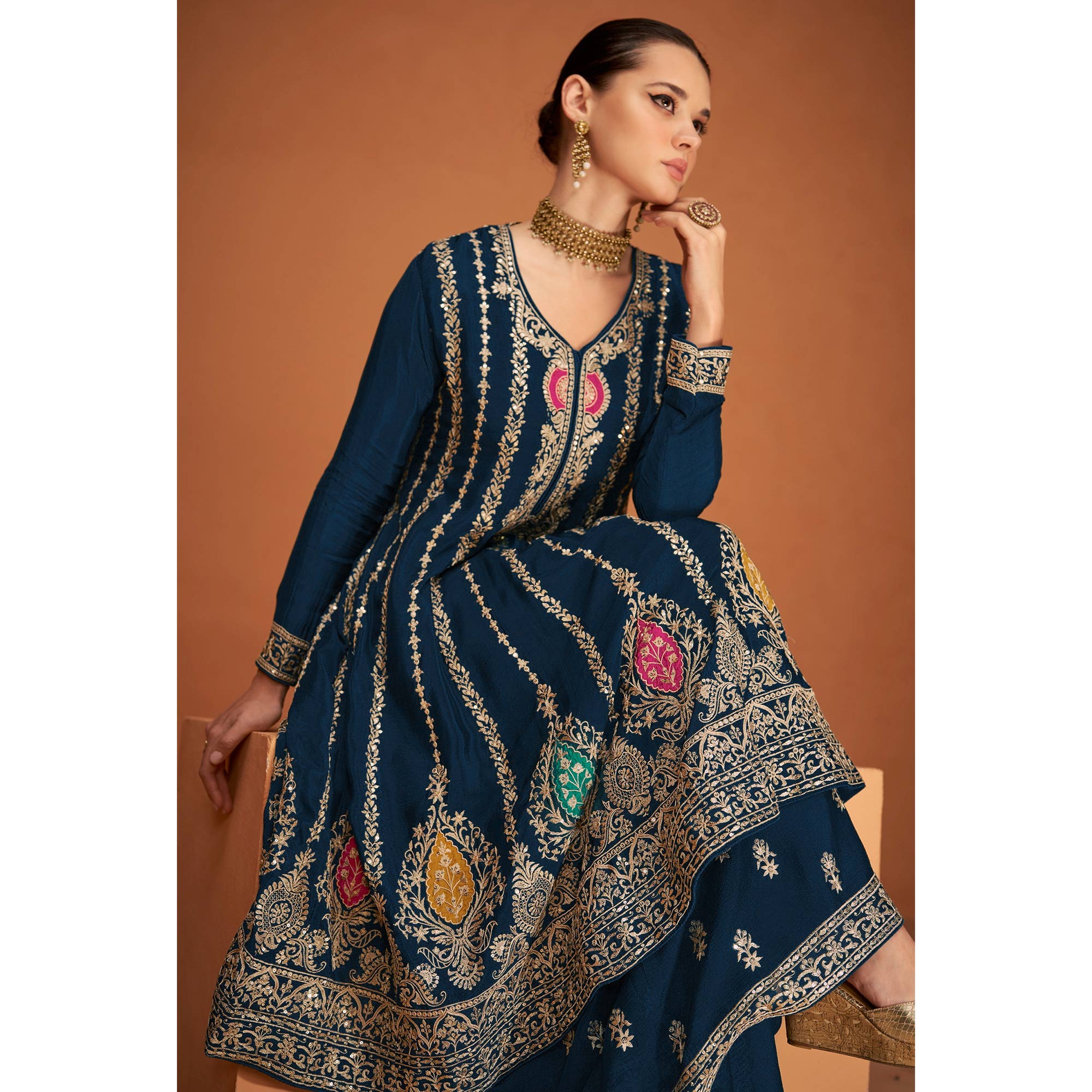 Morpich Floral Sequins Embroidered Georgette Sharara Suit