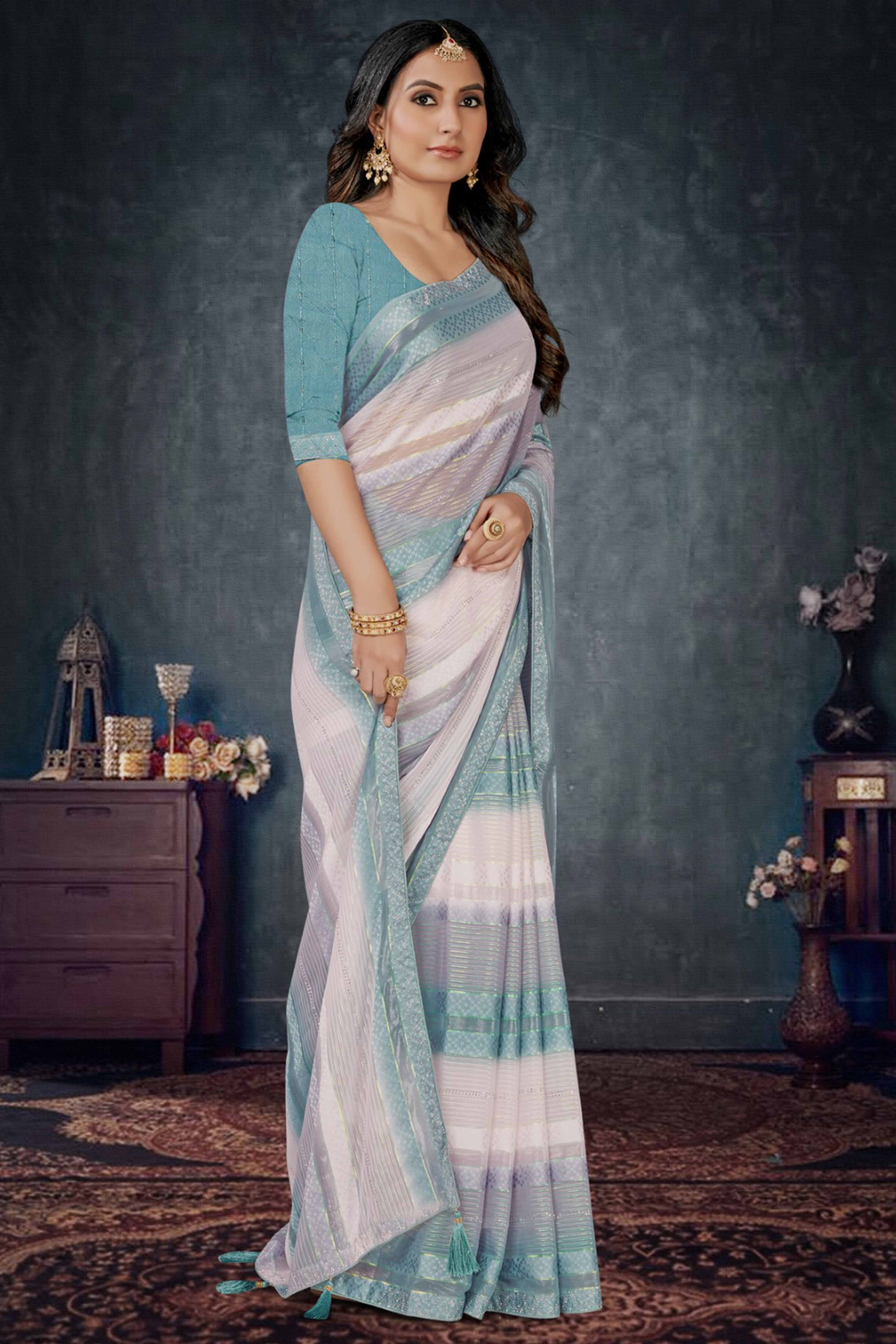 Mint Green Woven Design Saree Crafted in Sheer and Elegant Poly Georgette