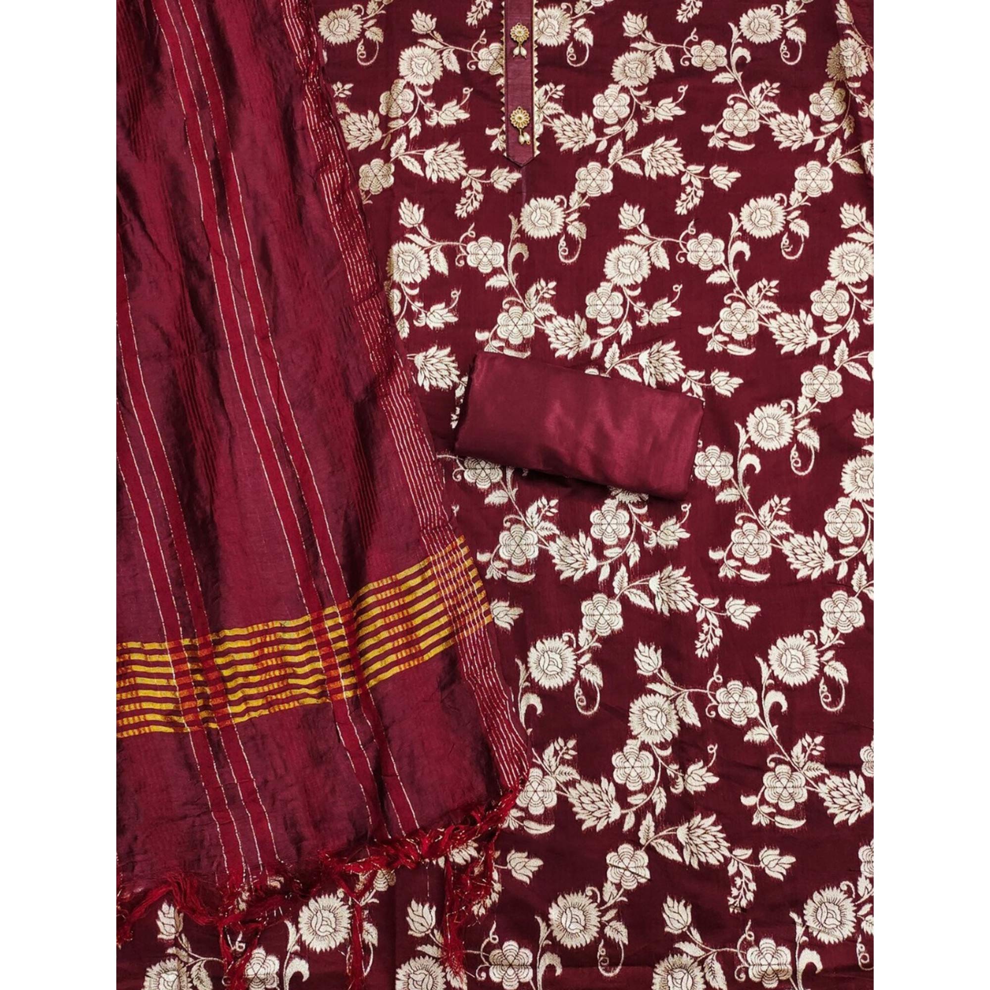 Maroon Floral Woven Modal Dress Material