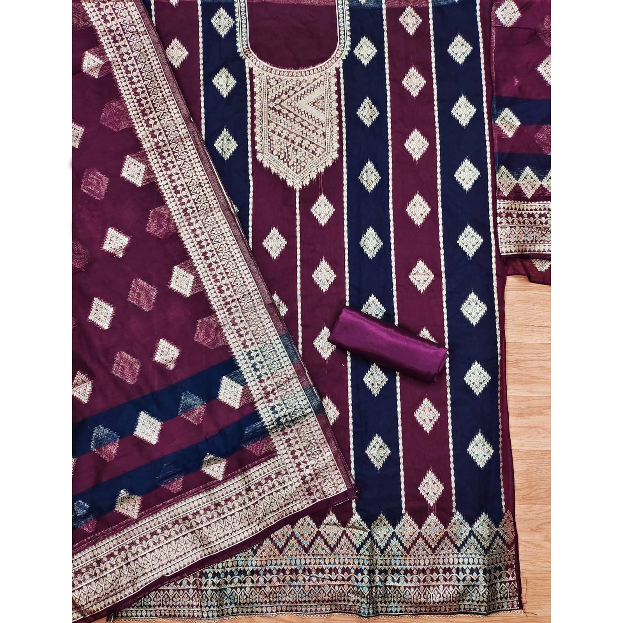 Wine Woven Chanderi Dress Material