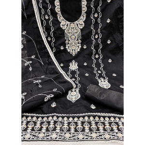 Black Floral Embroidered Chanderi Dress Material