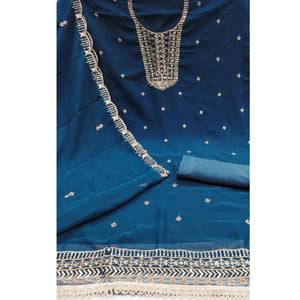 Blue Georgette Dress Material Featuring Floral Sequins Embroidery