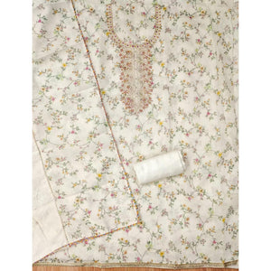 Classic Cream Floral Printed Modal Chanderi Silk Fabric Set Perfect for Festive