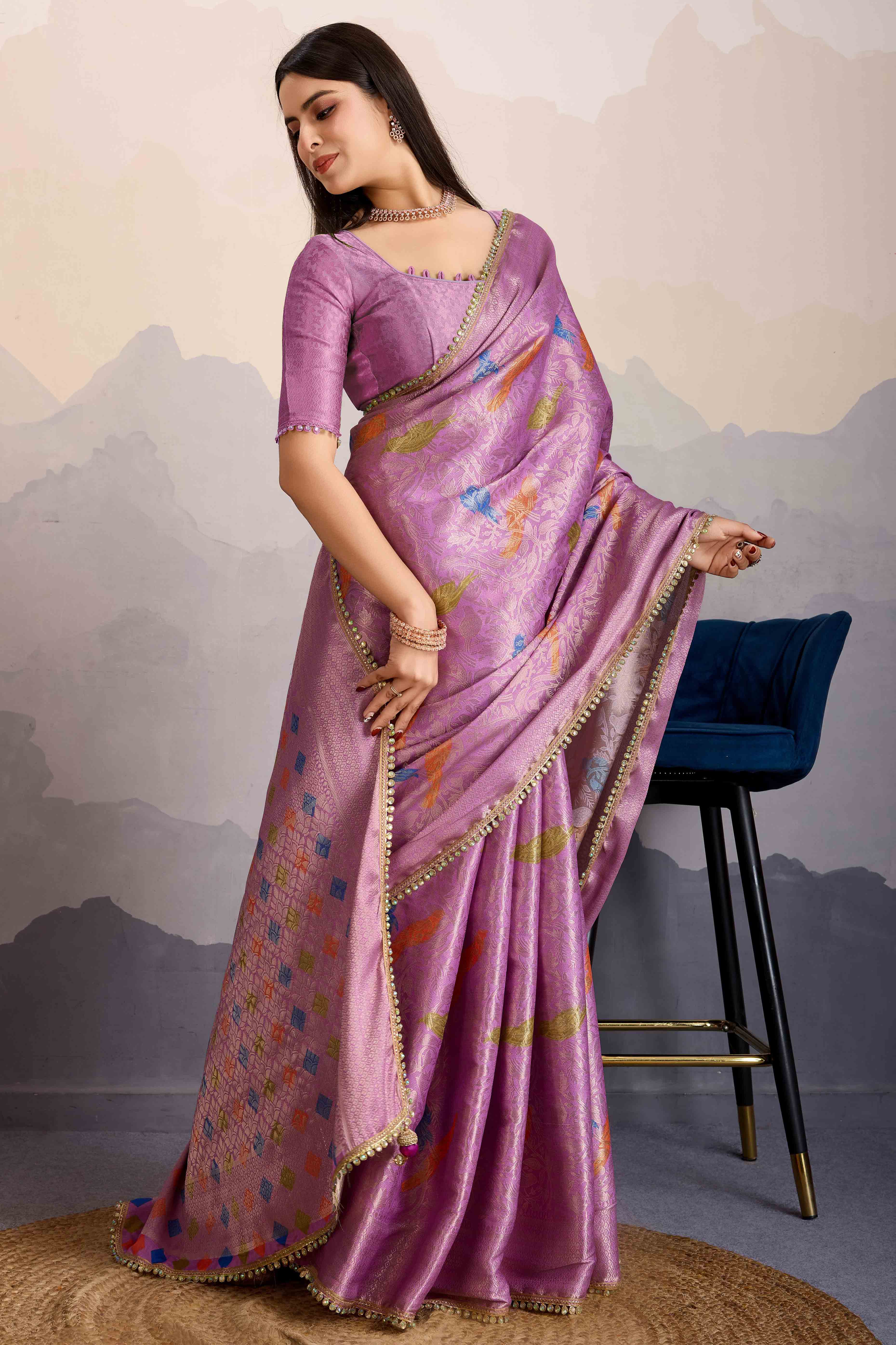 Purple Zari Weaving Mysore Brocade Silk Saree