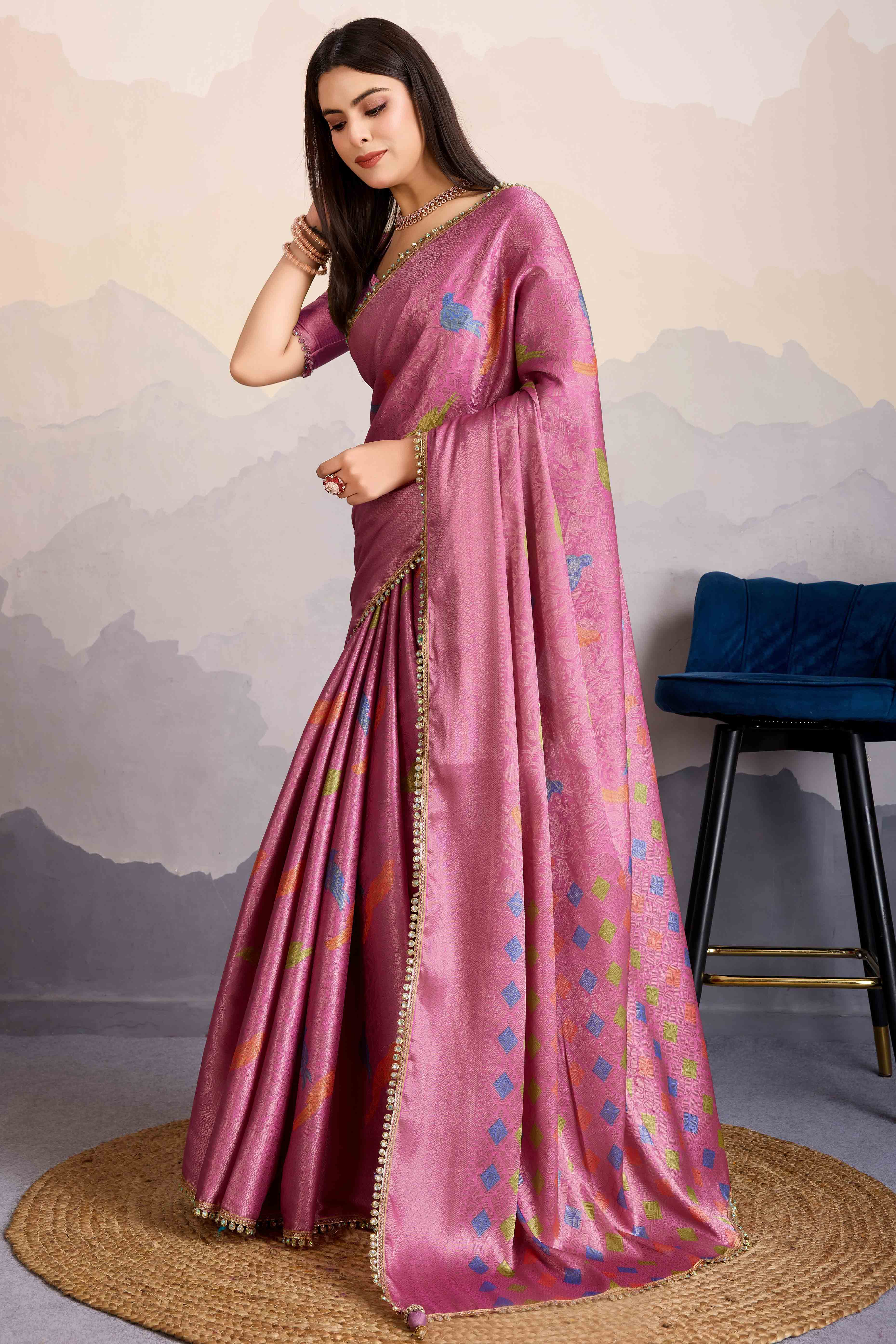 Pink Zari Weaving Mysore Brocade Silk Saree