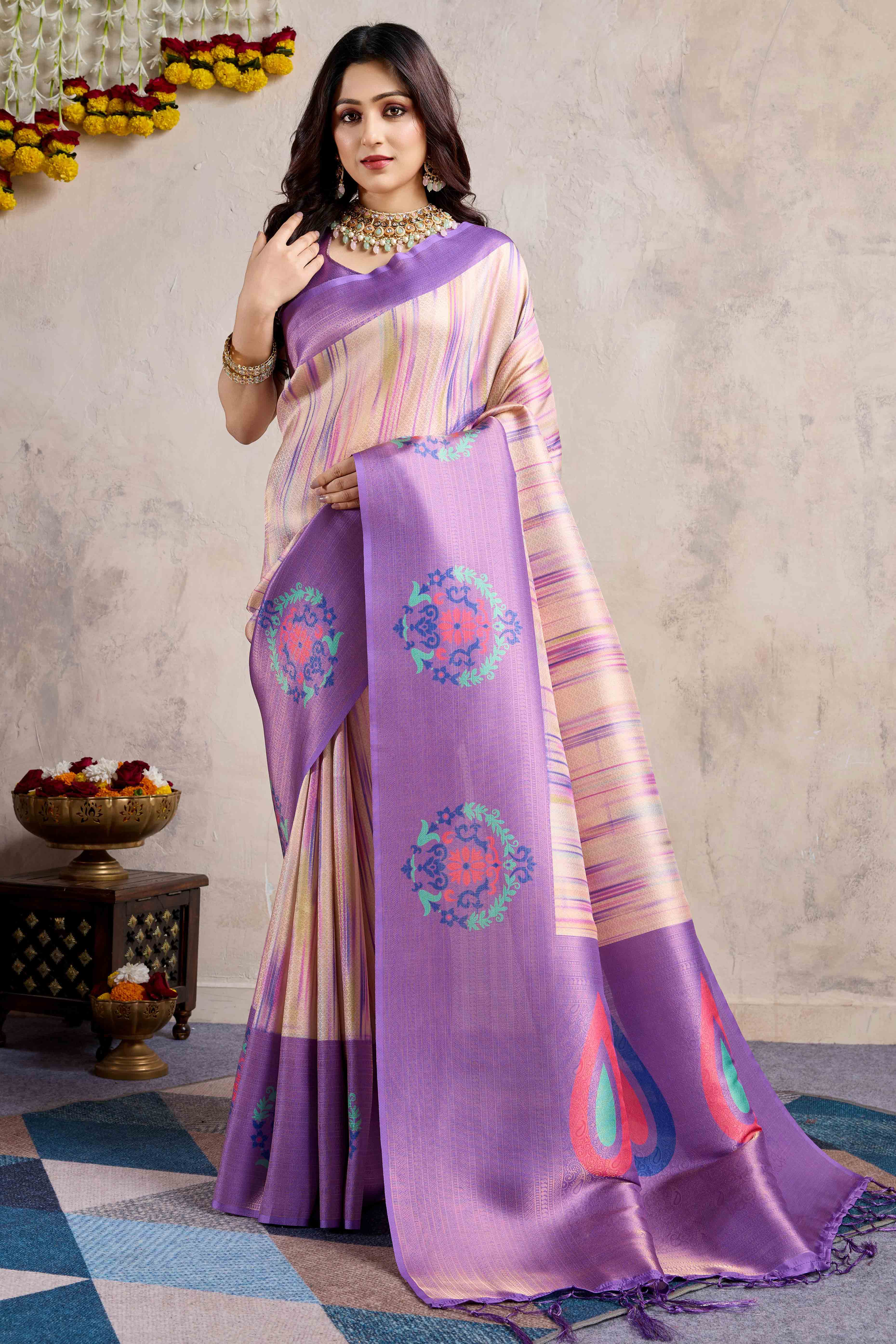 Purple Kanoko Print Weaving Soft Banarasi Silk Saree