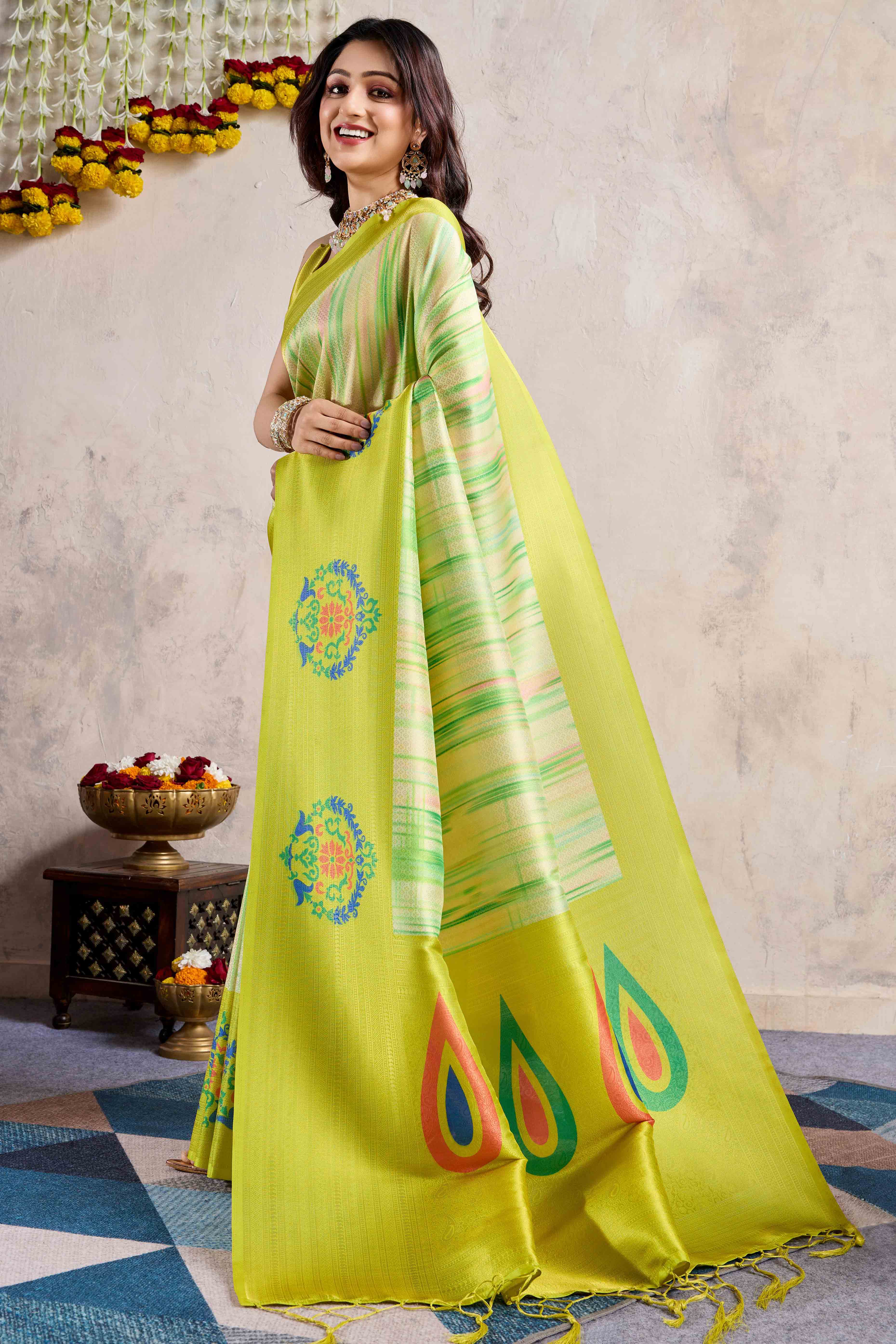 Green Kanoko Print Weaving Soft Banarasi Silk Saree