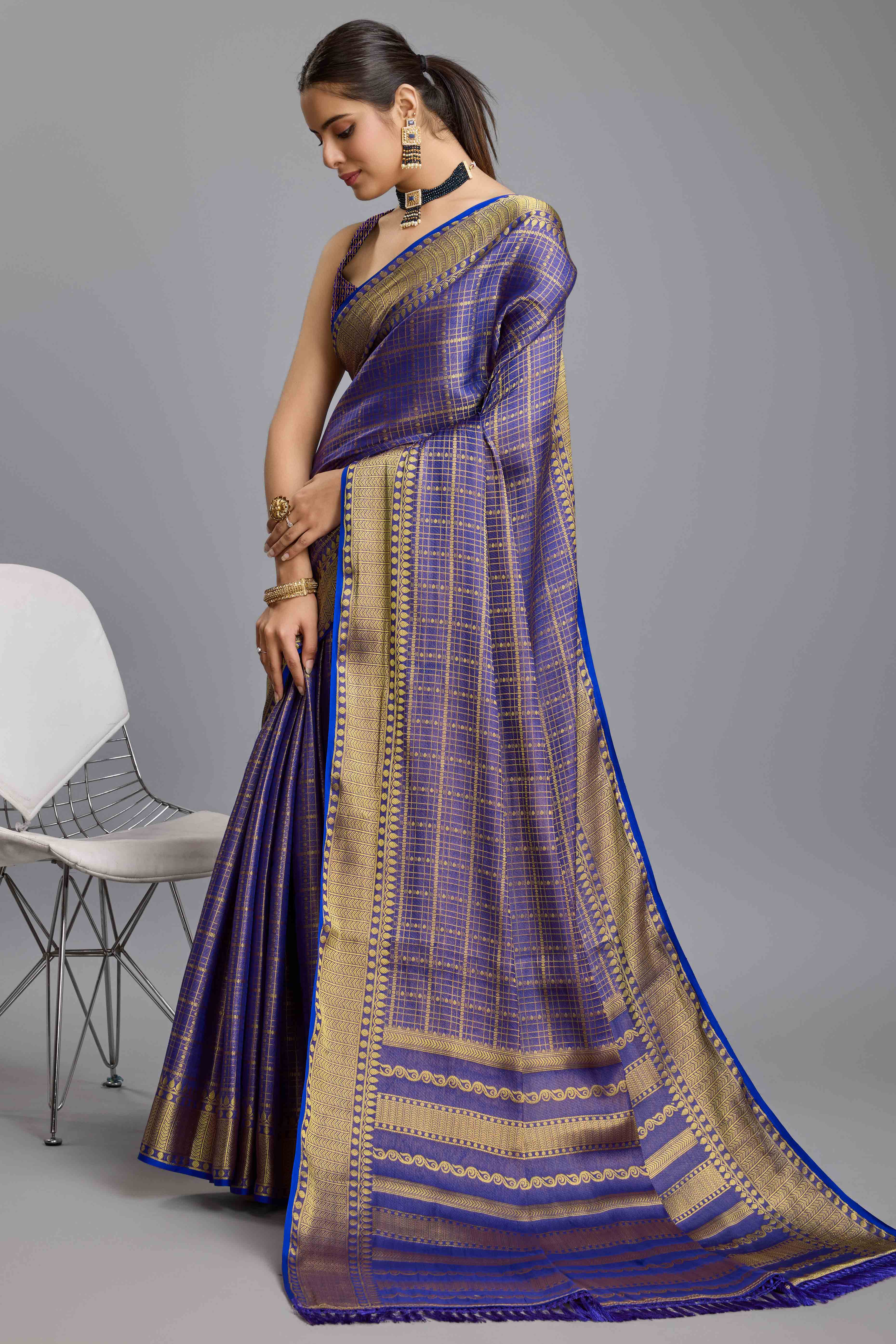 Blue Brocade Zari Weaving Mysore Silk Saree