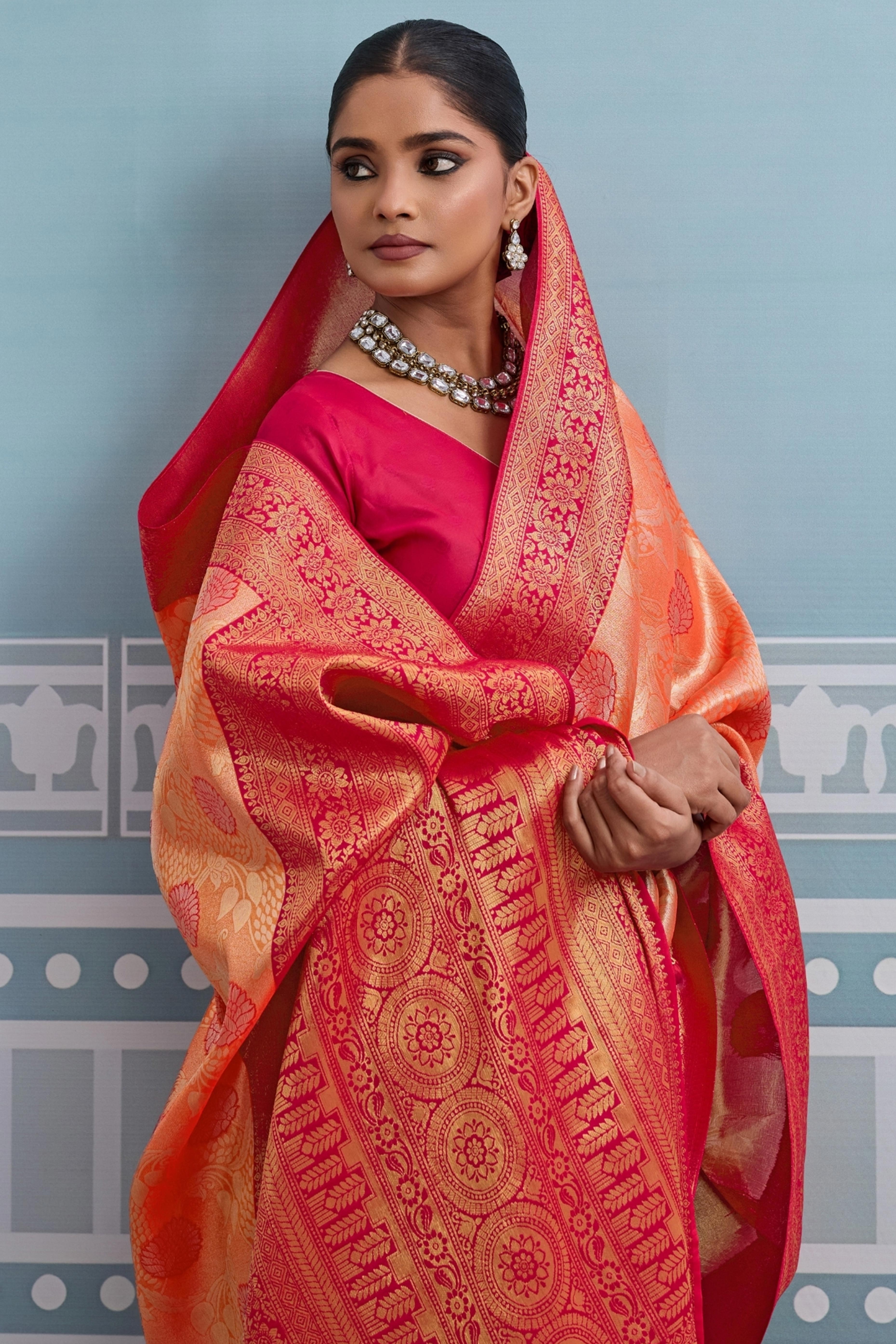 Orange Soft Kanjivaram Silk Saree with Exquisite Zari Weaving