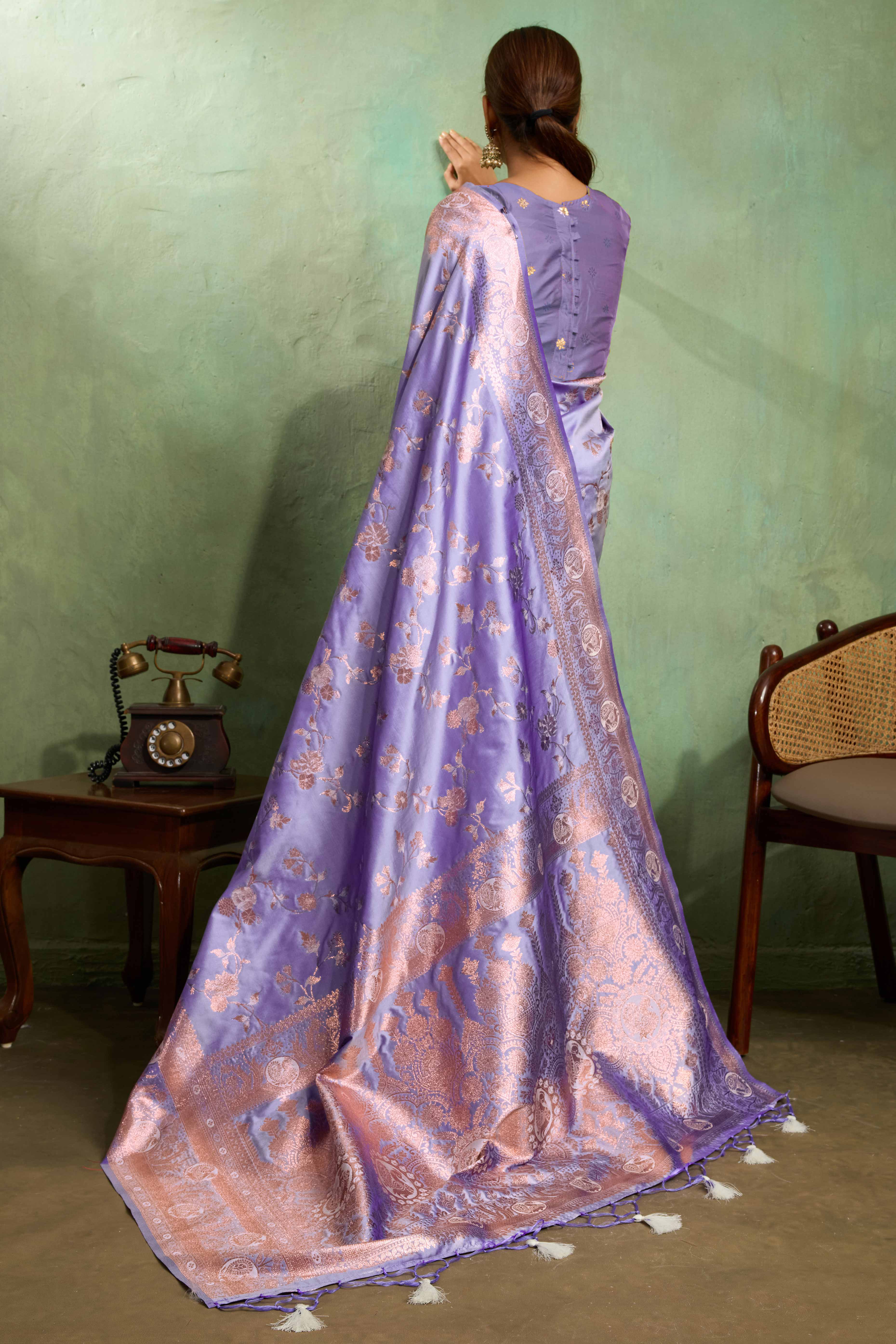 Lavender Dual Tone Banarasi Silk Saree Accented with Meenakari Weaves