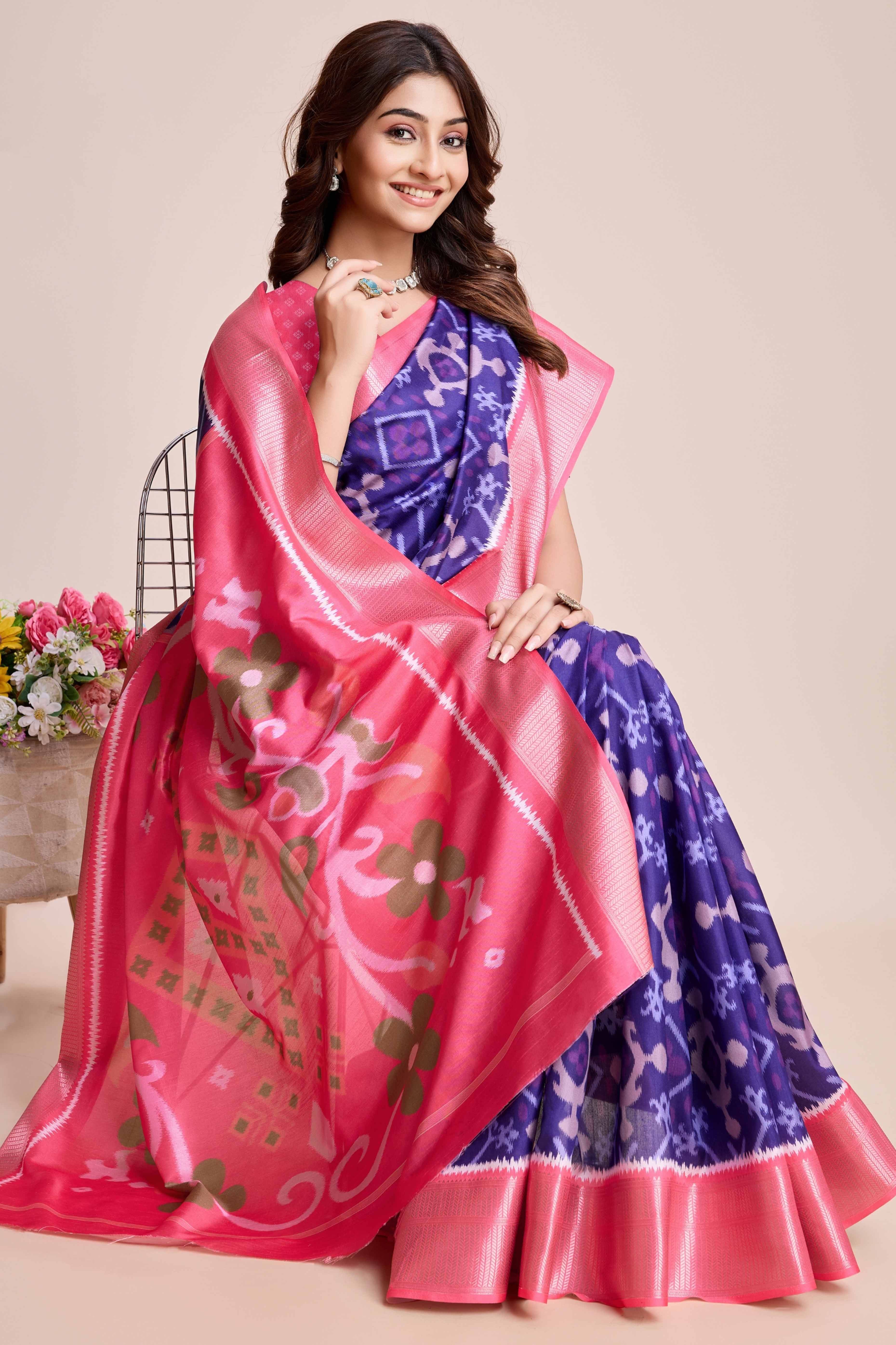 Violet Patola Printed Dola Silk Saree