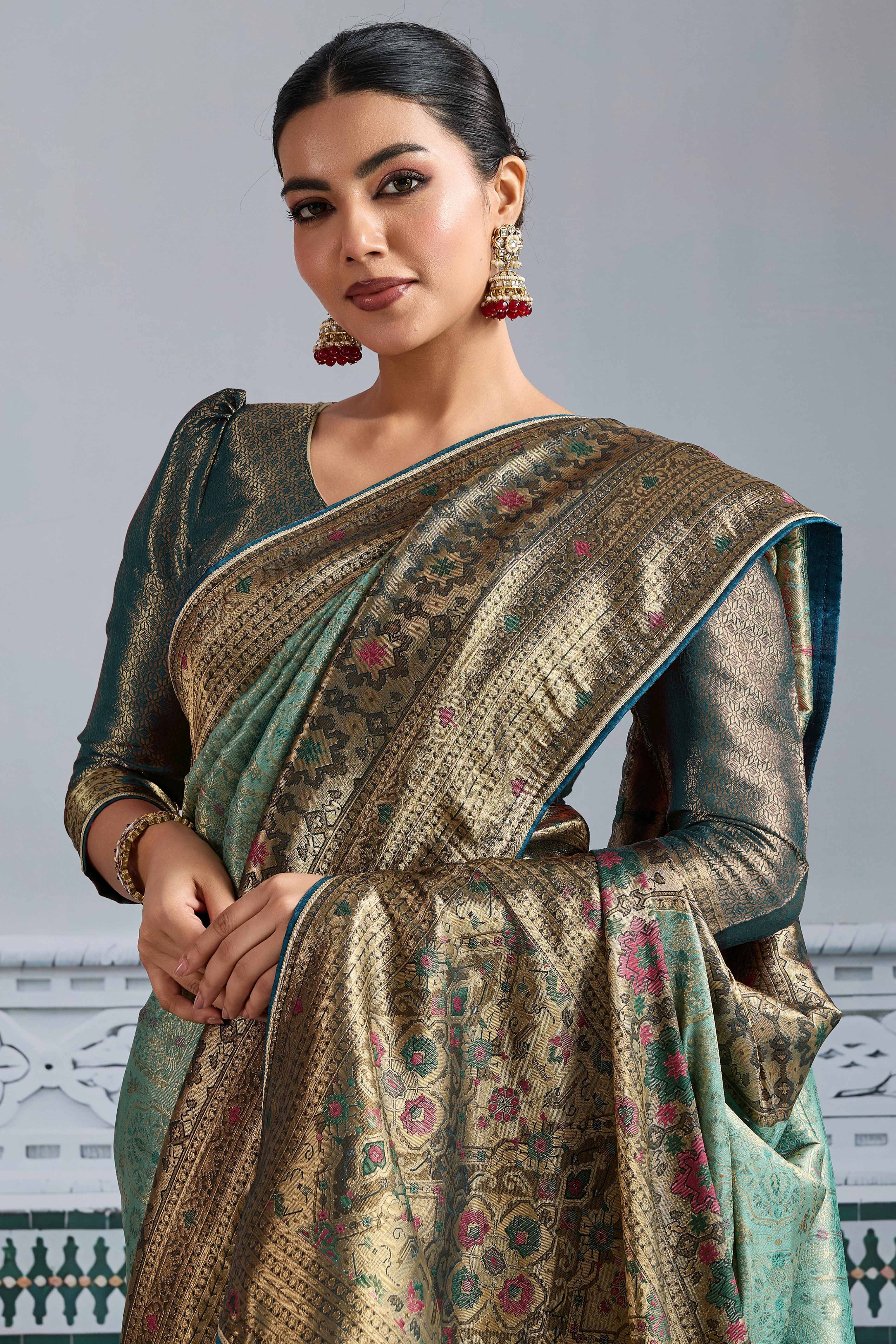 Sea Green Mul Silk Festive Kanjivaram Saree Showcasing Fine Zari Work and a Regal Finish