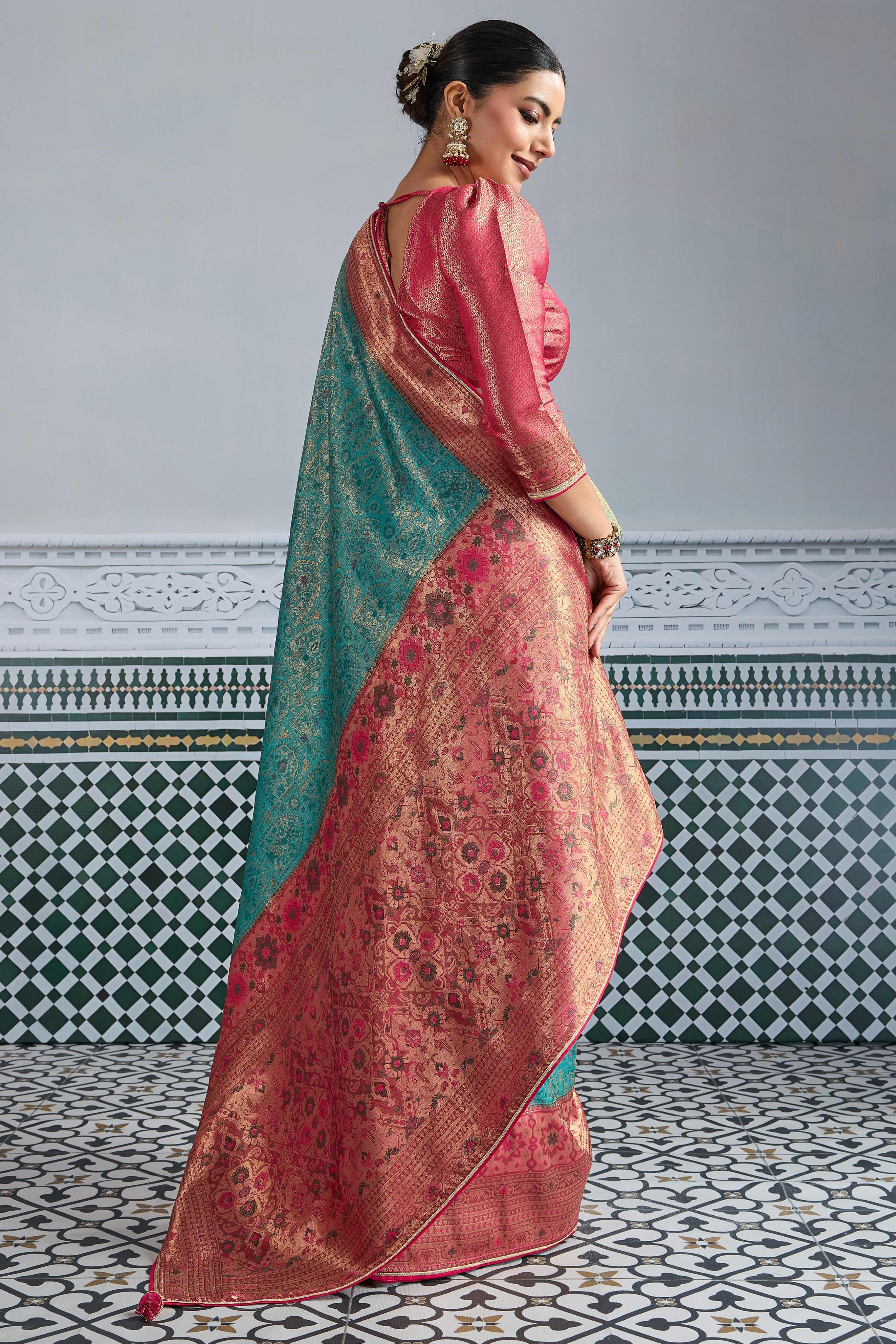 Turquoise Mul Silk Festive Kanjivaram Saree Showcasing Fine Zari Work and a Regal Finish