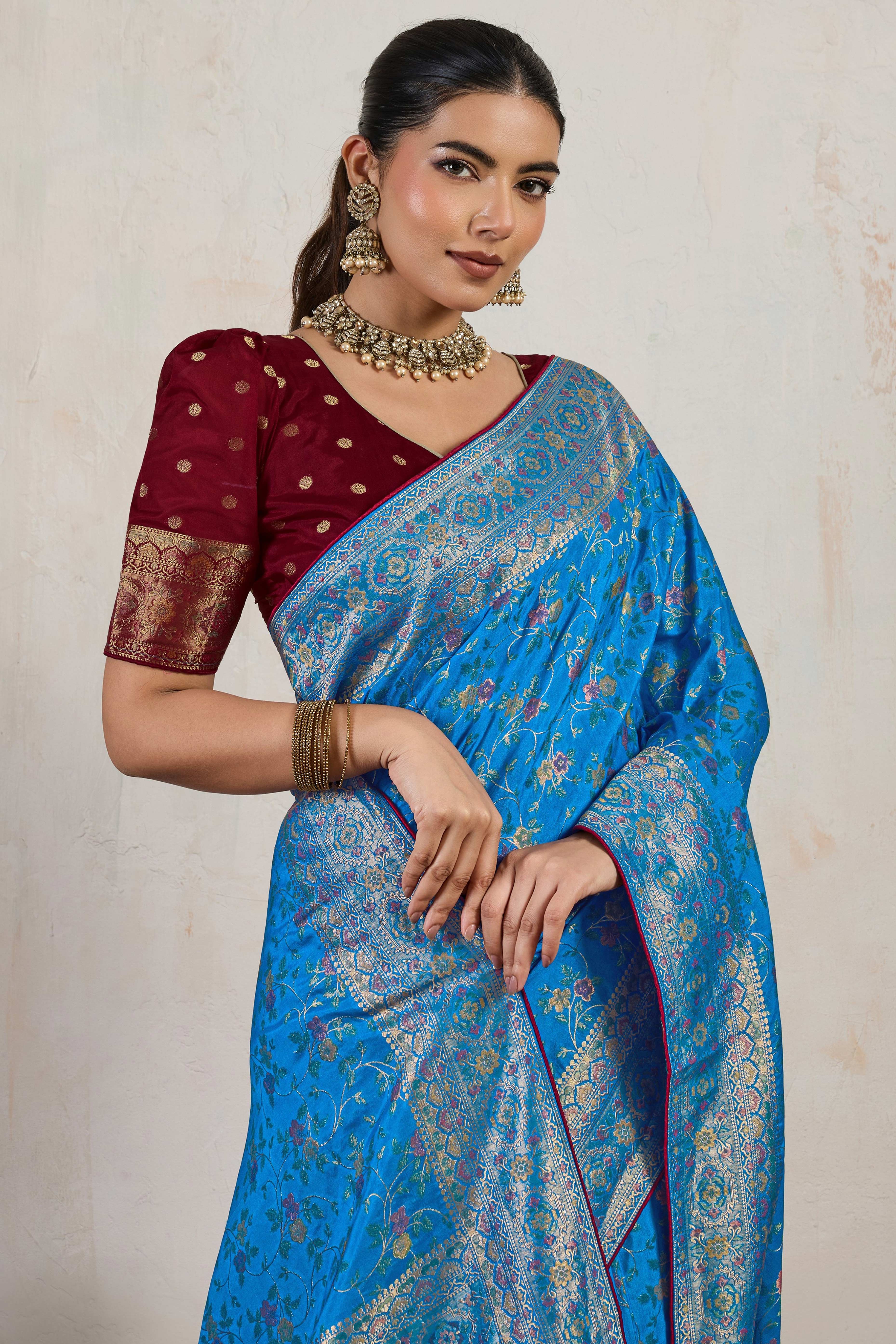 Blue Traditional Pure Silk Saree Highlighted with Luxurious Meenakari Zari Weaving Accents