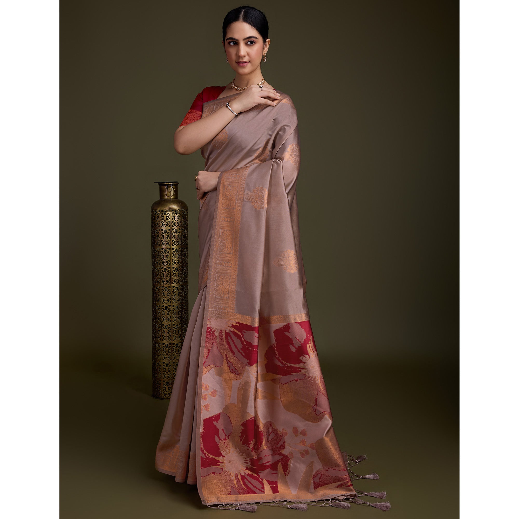 Mauve Floral Woven Banarasi Silk Saree