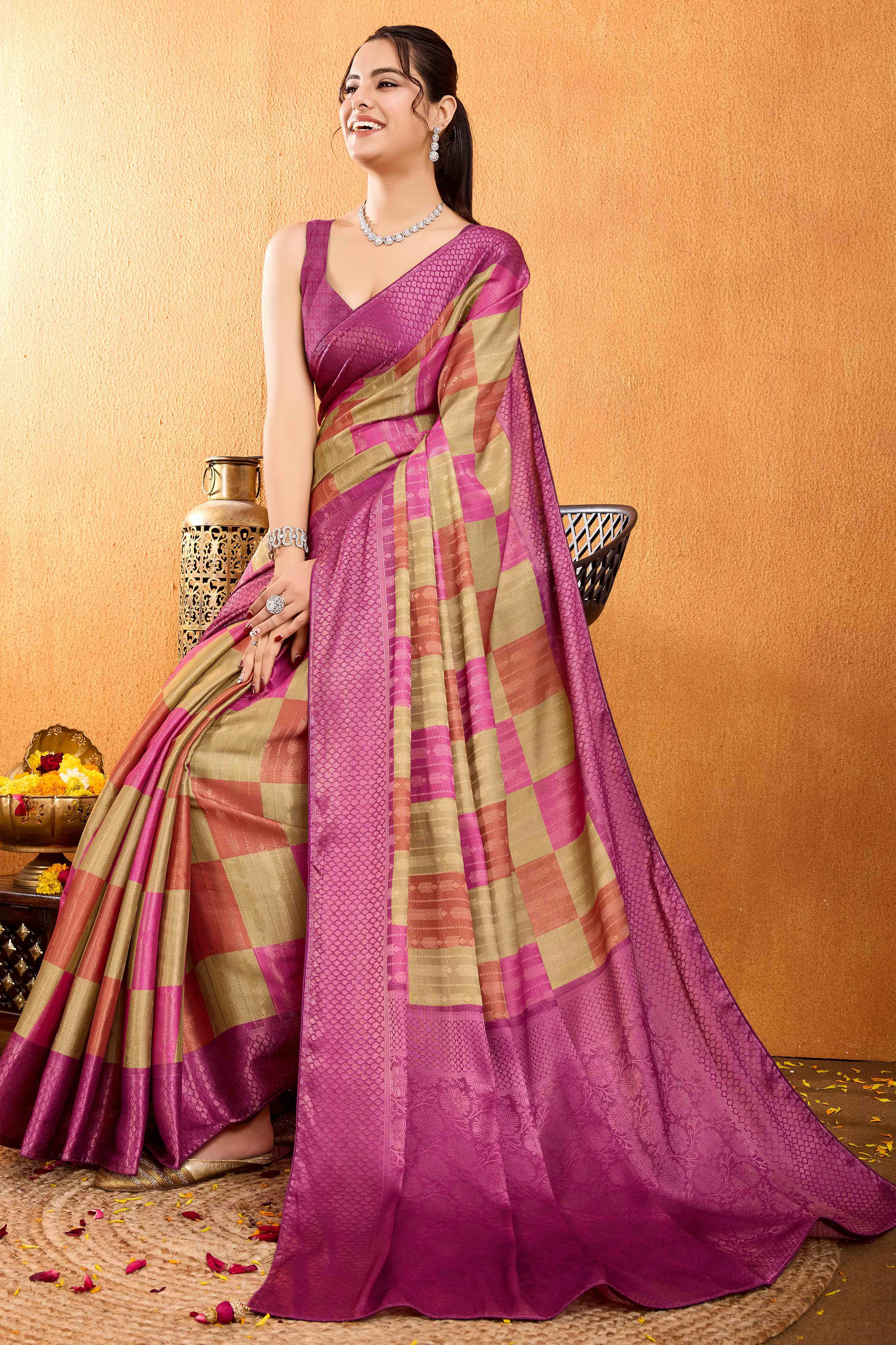 Pink Zari Weaving Mysore Brocade Silk Saree