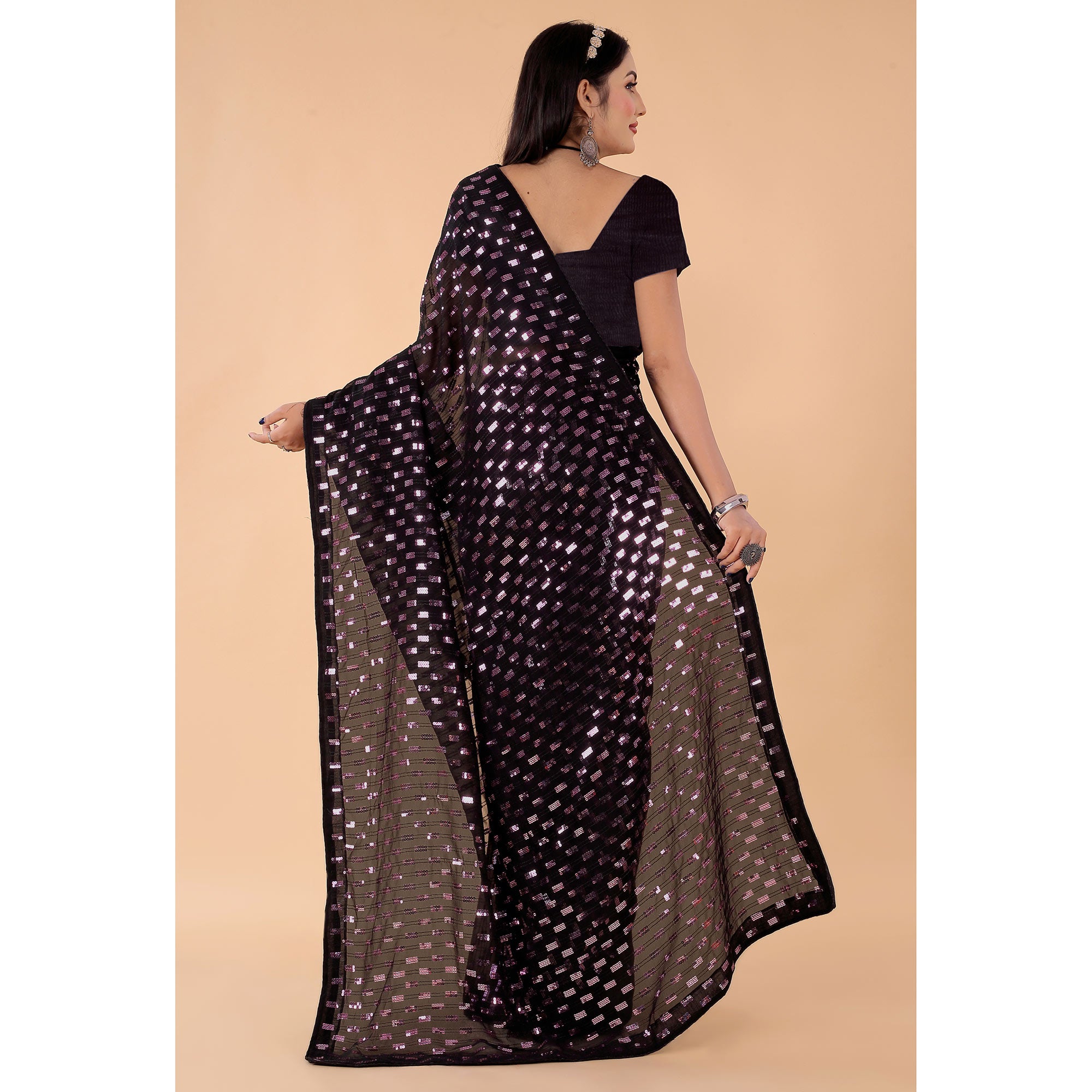 Black Sequins Embroidered Georgette Saree