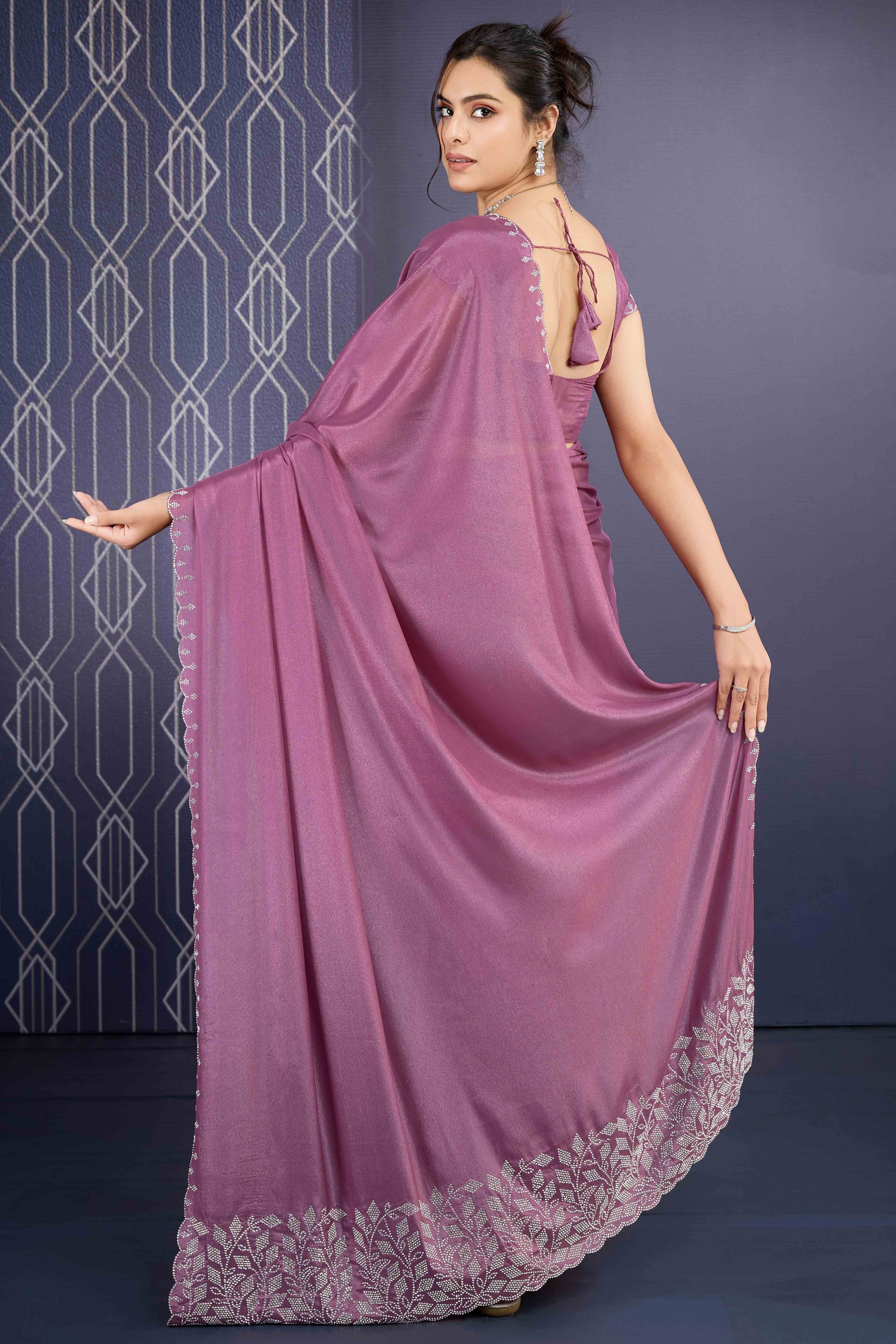 Mauve Swarovski Work Embellished Georgette Saree