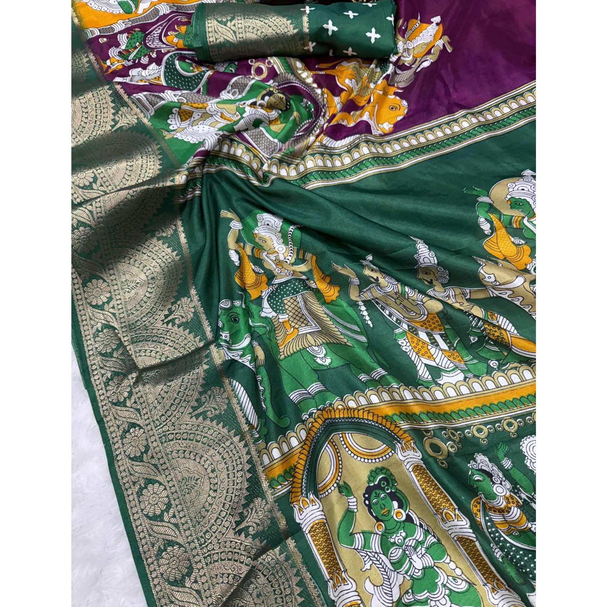 Purple Mangalagiri Patterned Dola Silk Saree Accentuated with Gleaming Zari Borders