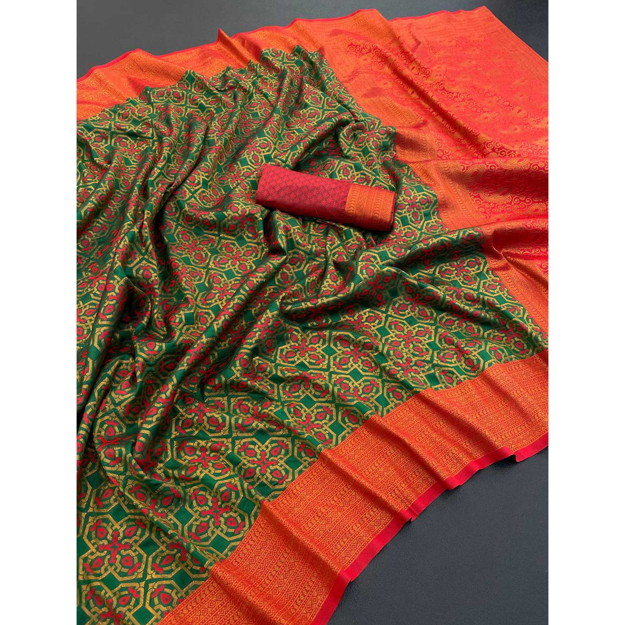 Green Zari Woven With Butti Work Banarasi Silk Saree