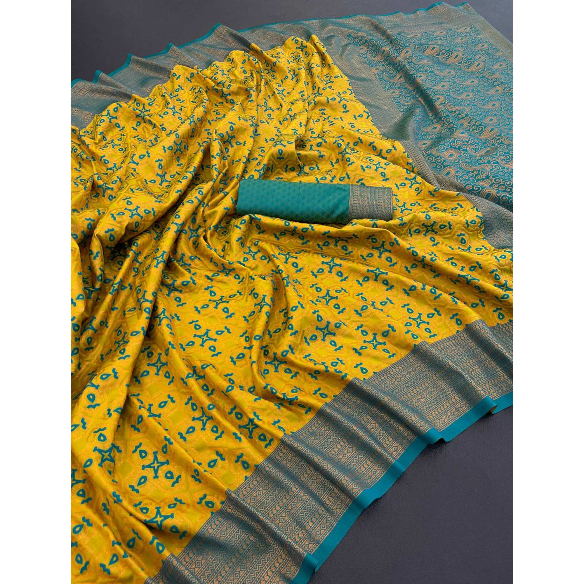 Mustard Zari Woven With Butti Work Banarasi Silk Saree