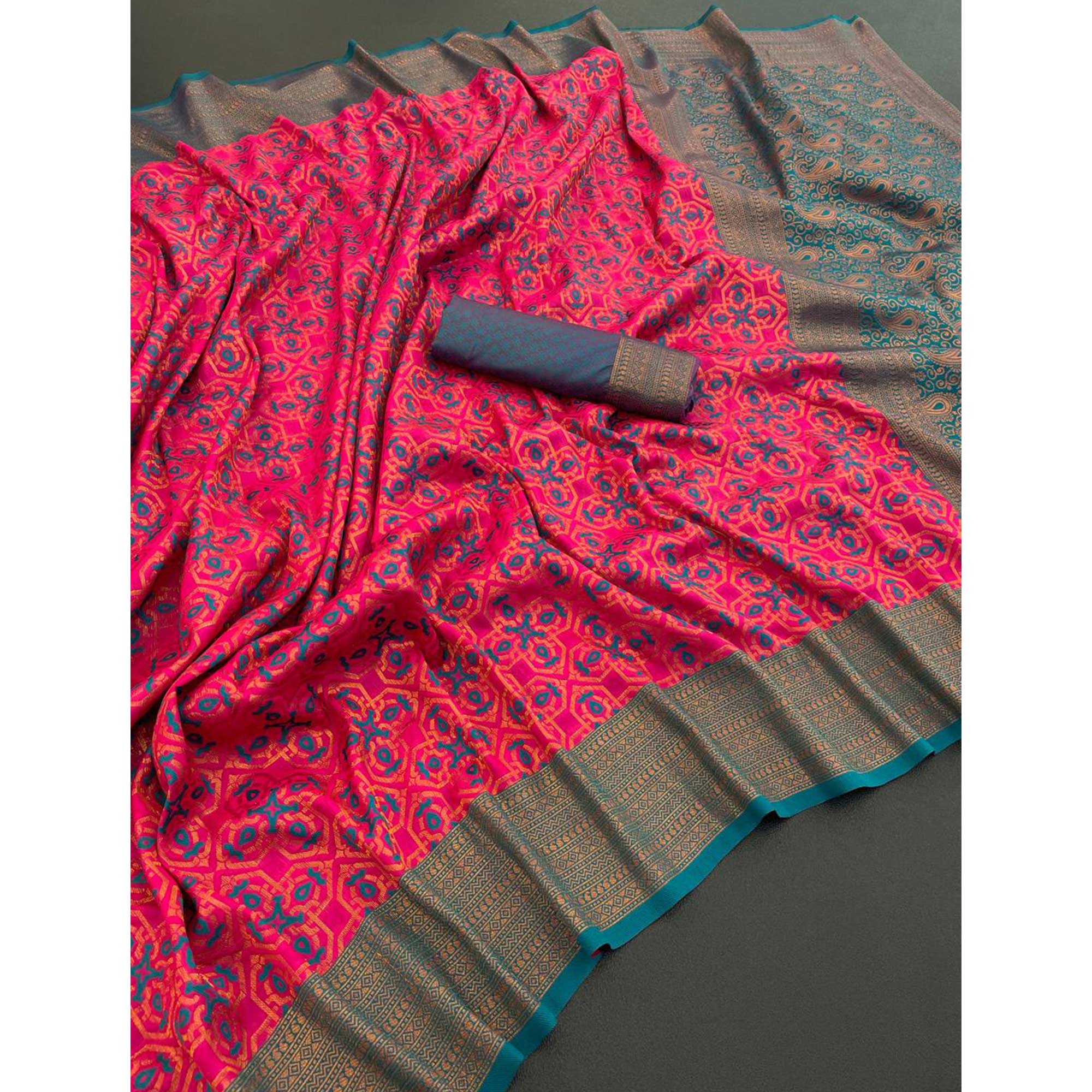 Pink Zari Woven With Butti Work Banarasi Silk Saree