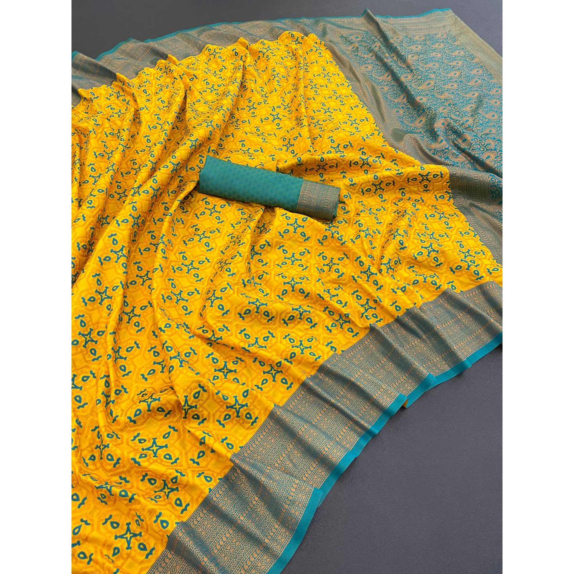 Yellow Zari Woven With Butti Work Banarasi Silk Saree
