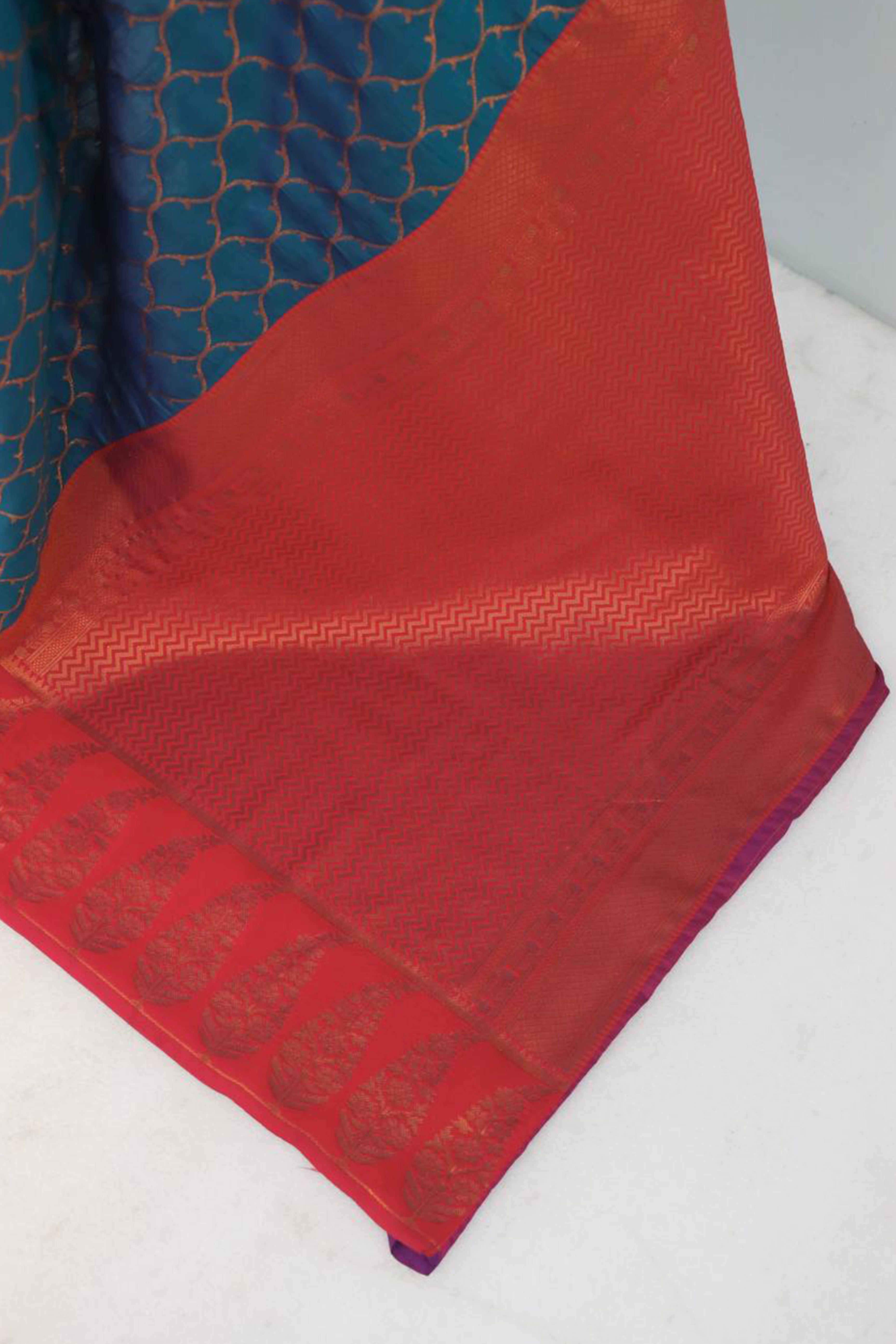 Blue Floral Woven Kanjivaram Silk Saree