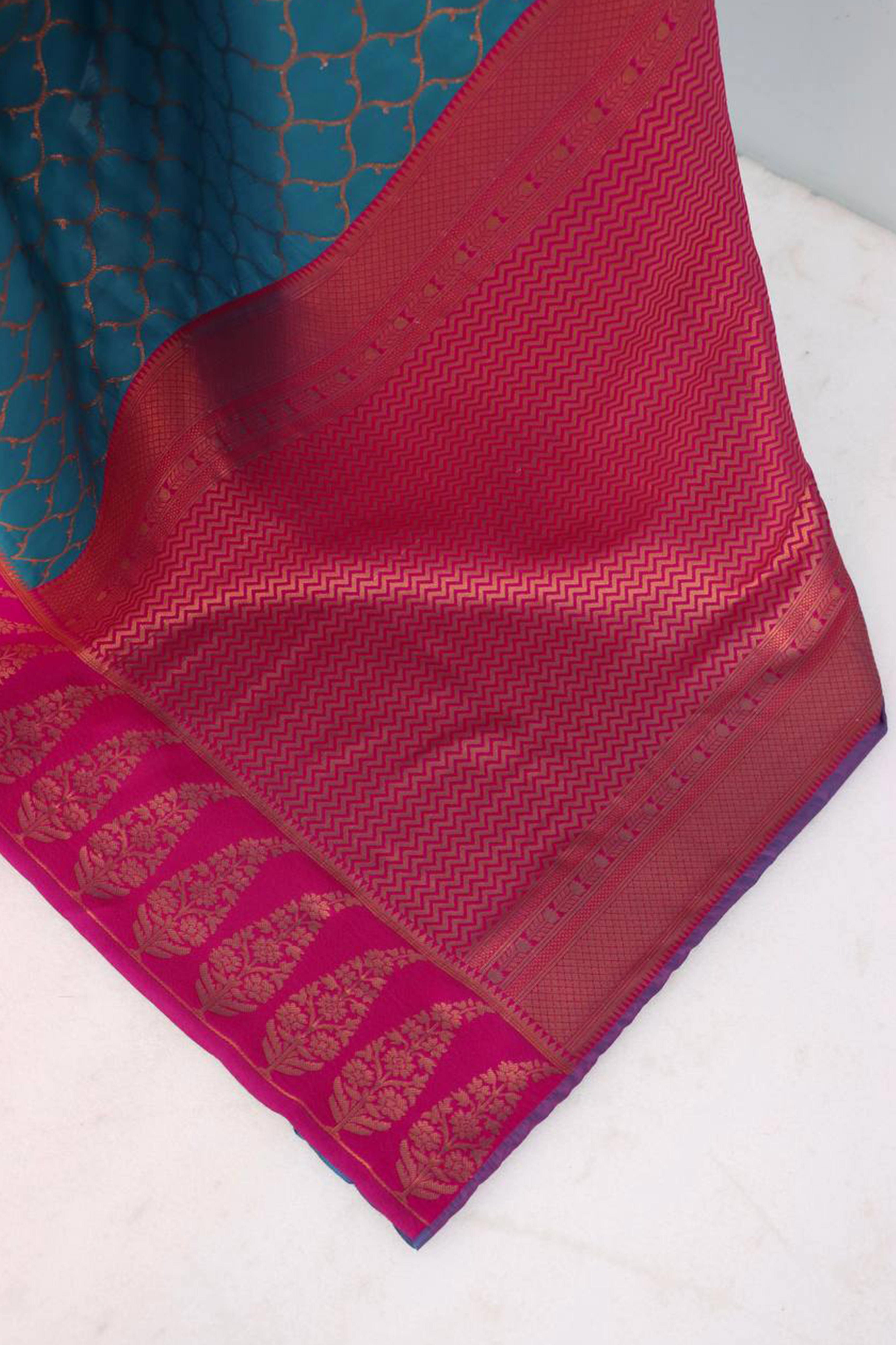 Rama Blue Floral Woven Kanjivaram Silk Saree