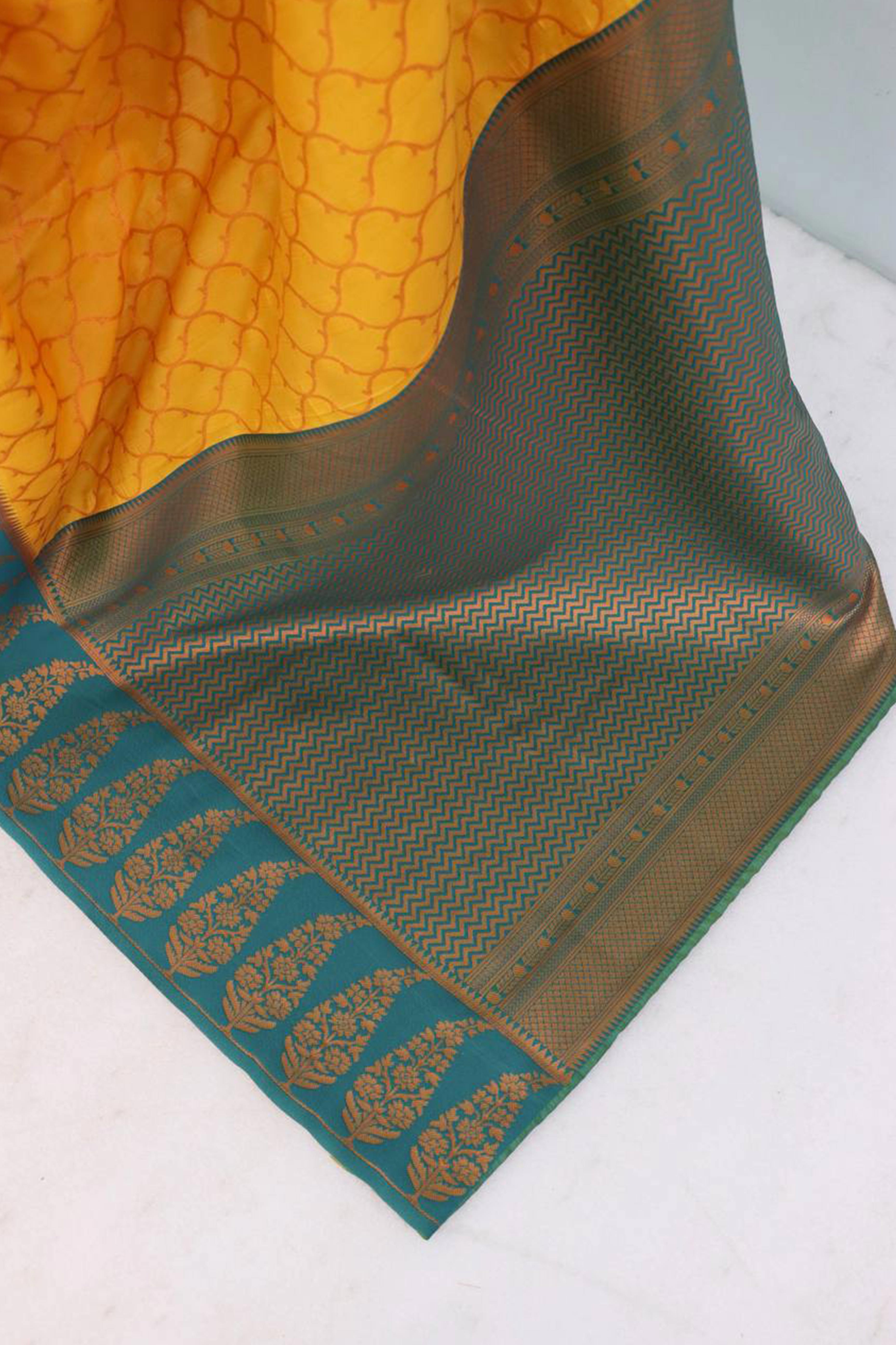 Yellow Floral Woven Kanjivaram Silk Saree