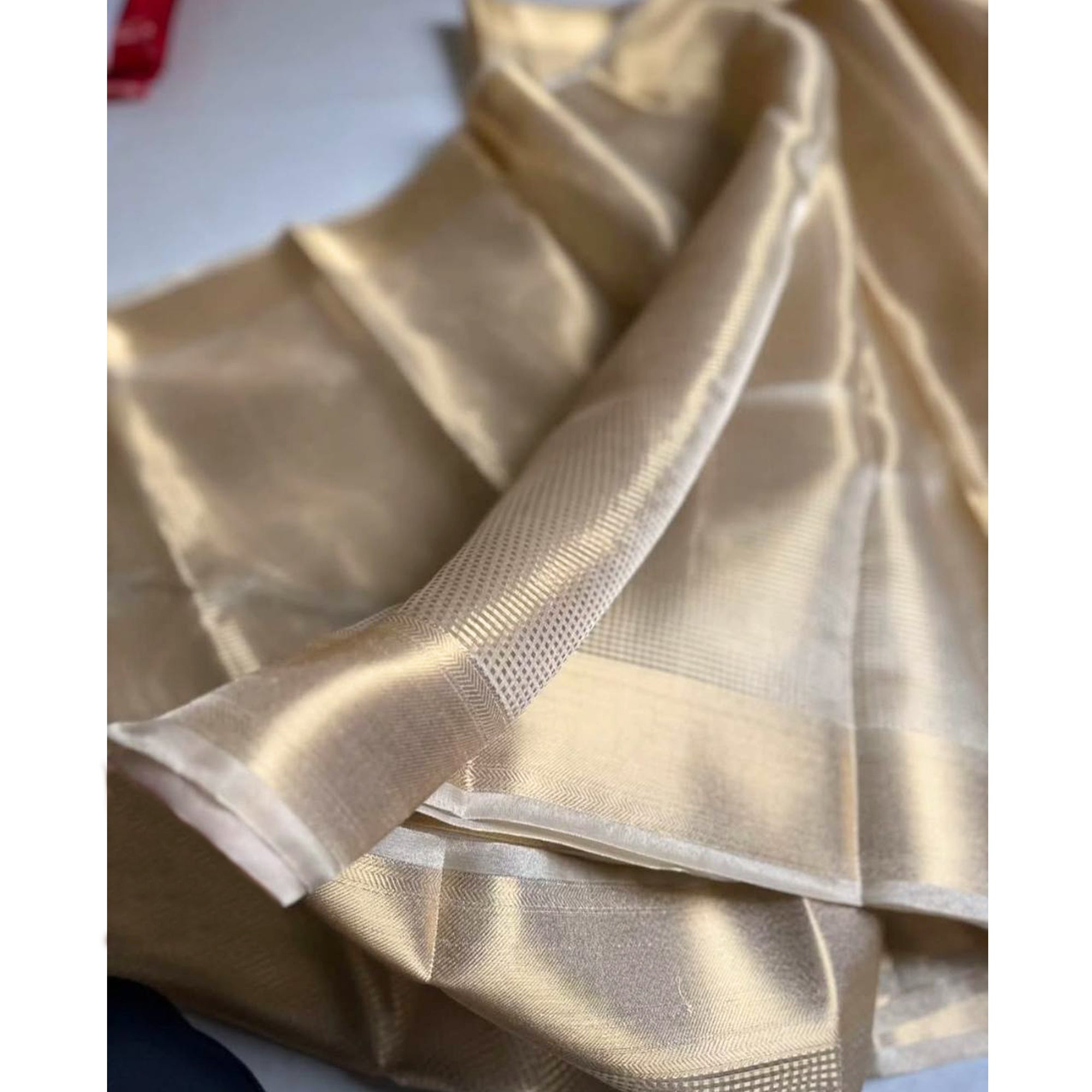 Gold Designer Handloom Tissue Silk Saree Adorned with Banarasi-Style Detailing