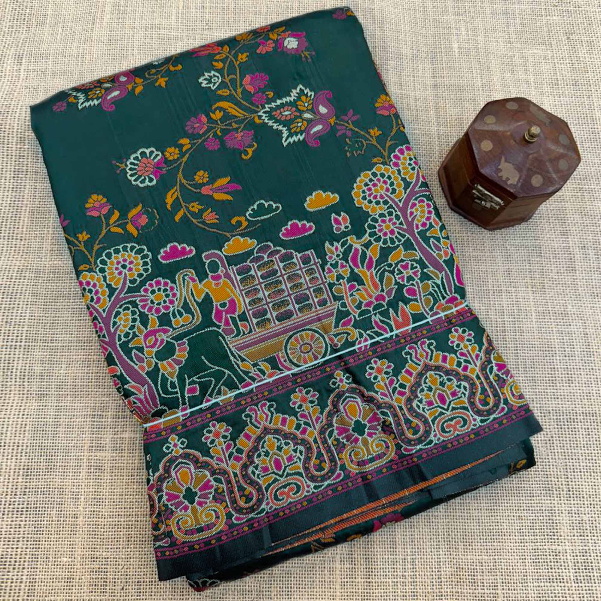 Royal Dark Green Pashmina Silk Saree with Rajwadi Zari Weaving